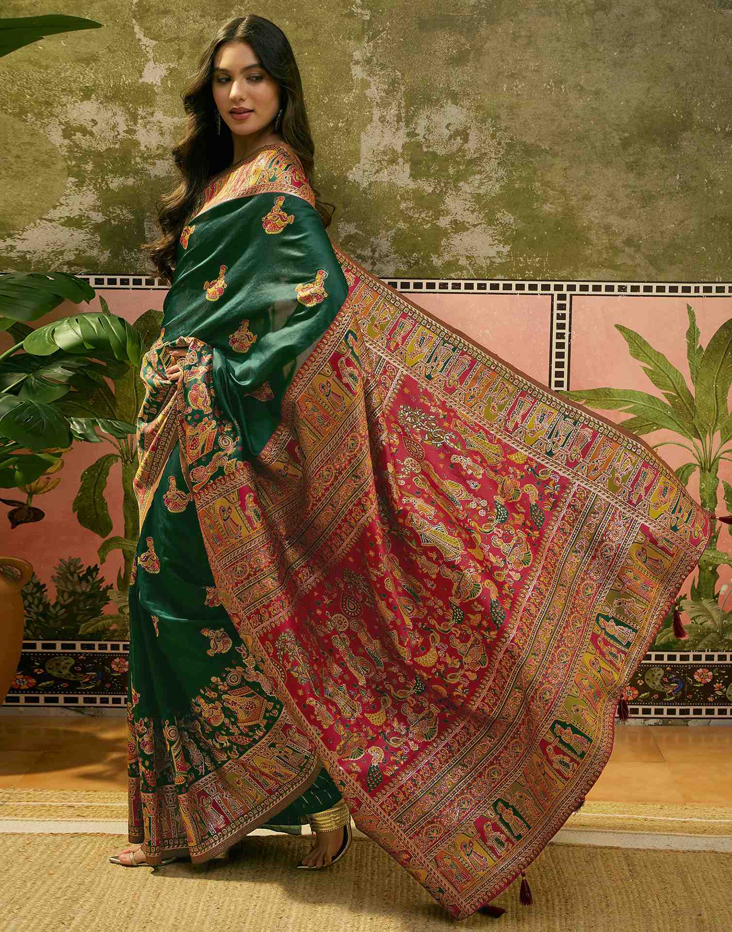 Green Silk Woven Kalamkari Saree - Image 5
