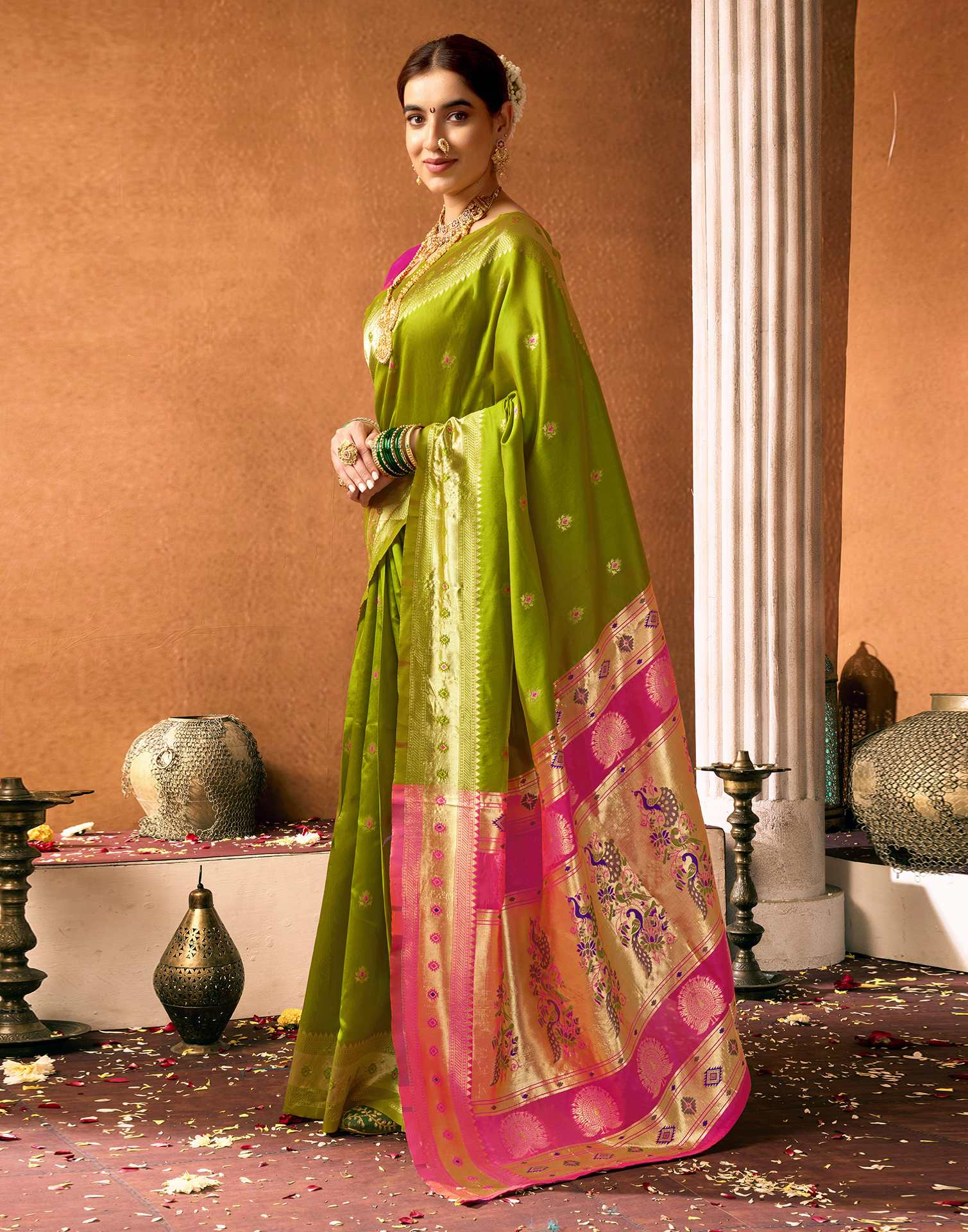 Green Silk Woven Paithani Saree - Image 6