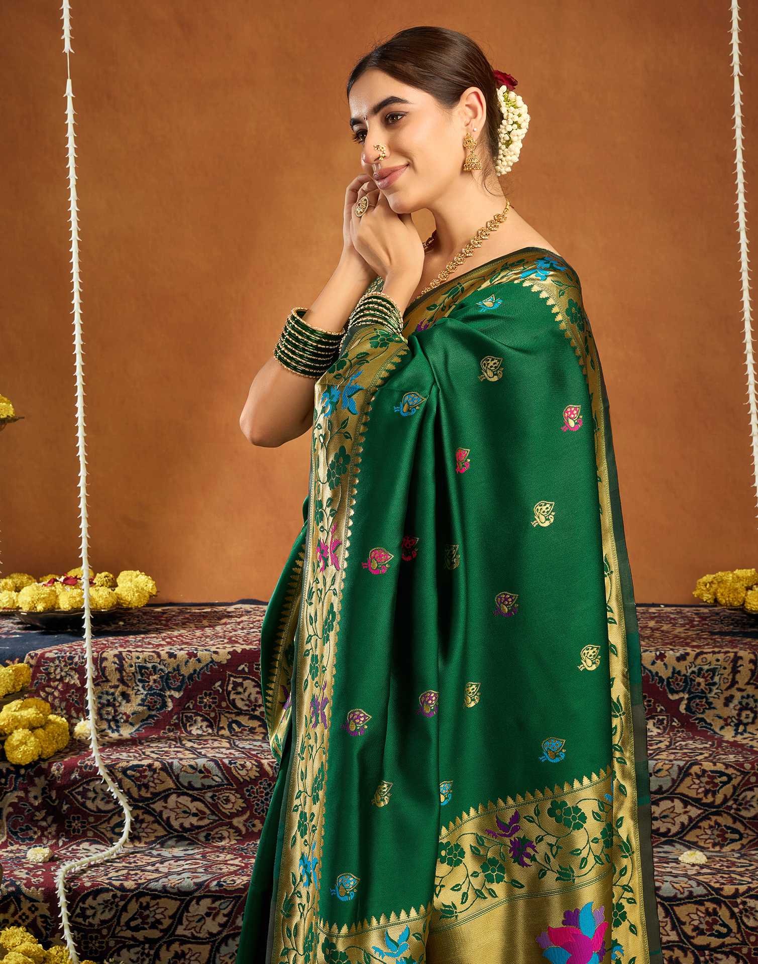 Green Silk Woven Paithani Saree - Image 5