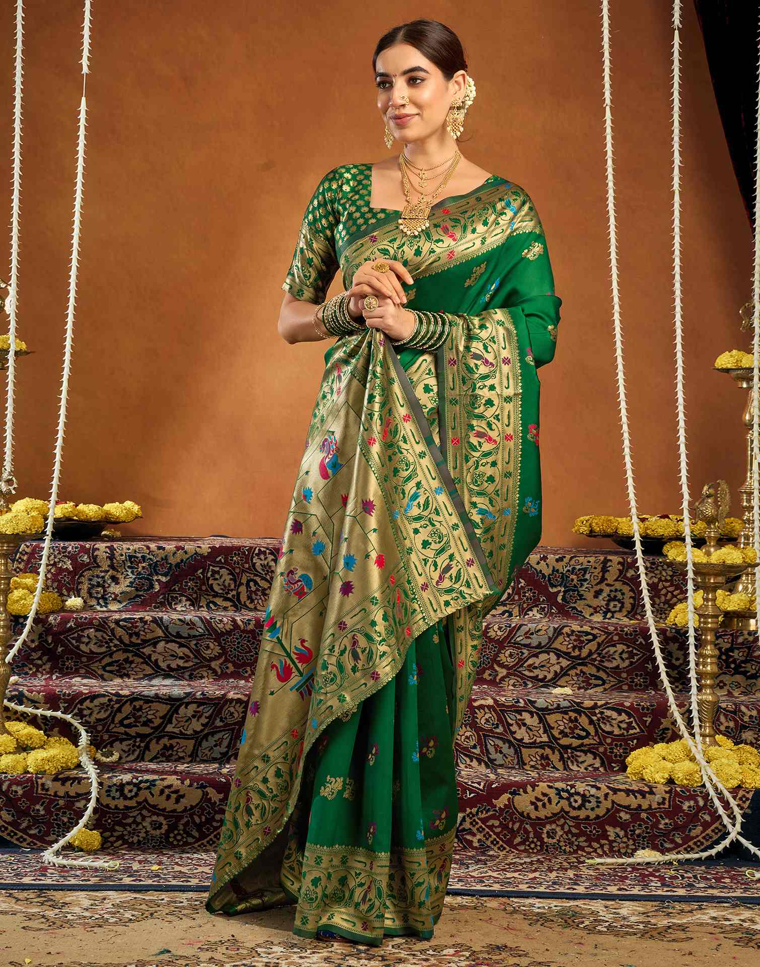 Green Silk Woven Paithani Saree - Image 5