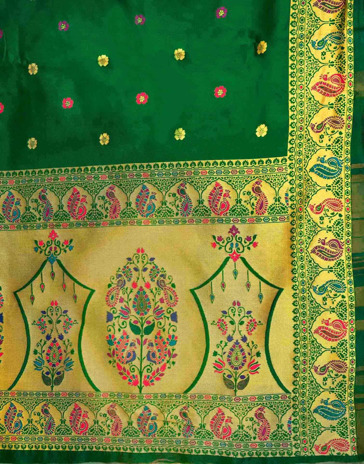 Green Silk Woven Paithani Saree - Image 8