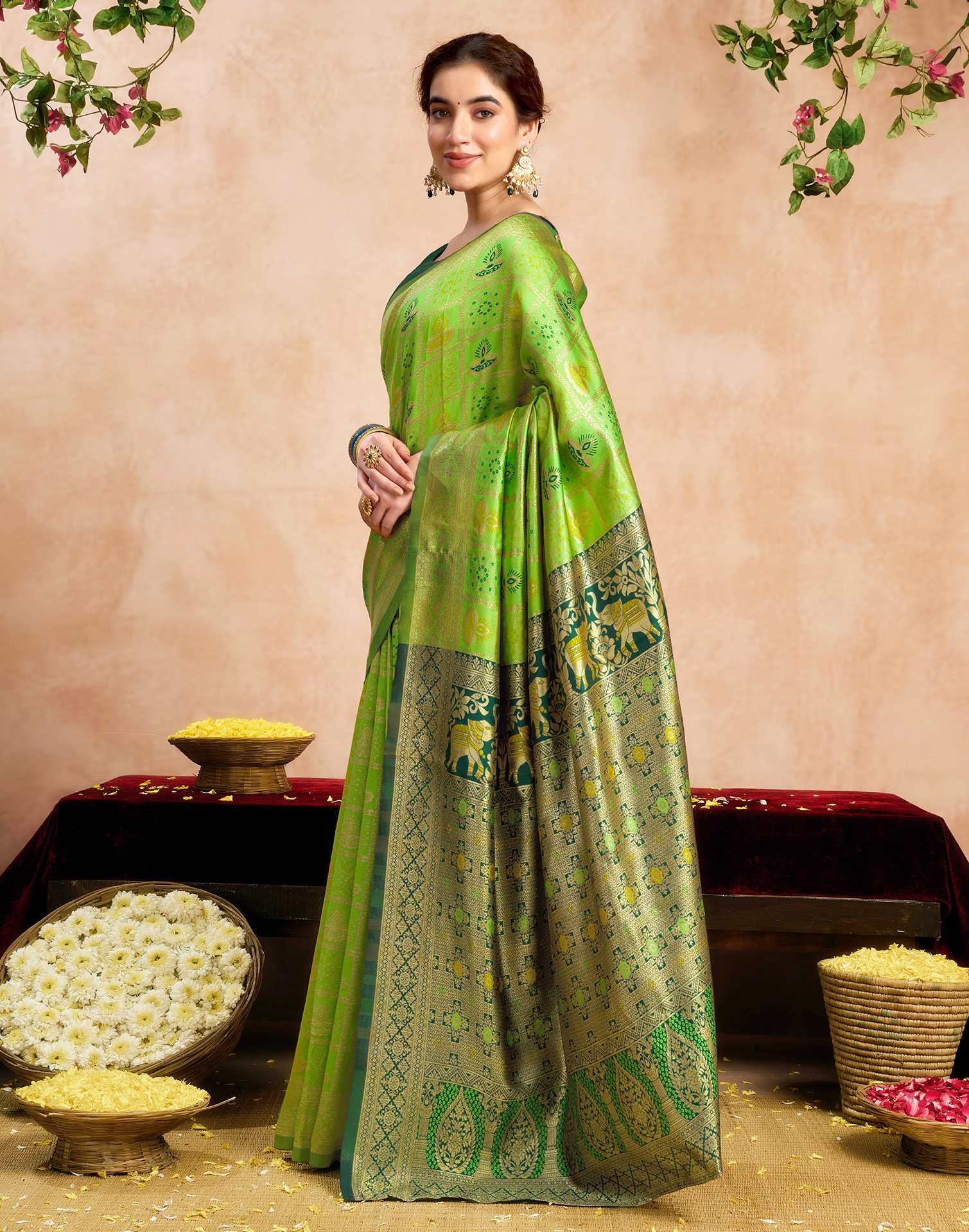 Green Silk Woven Patola Saree - Image 4