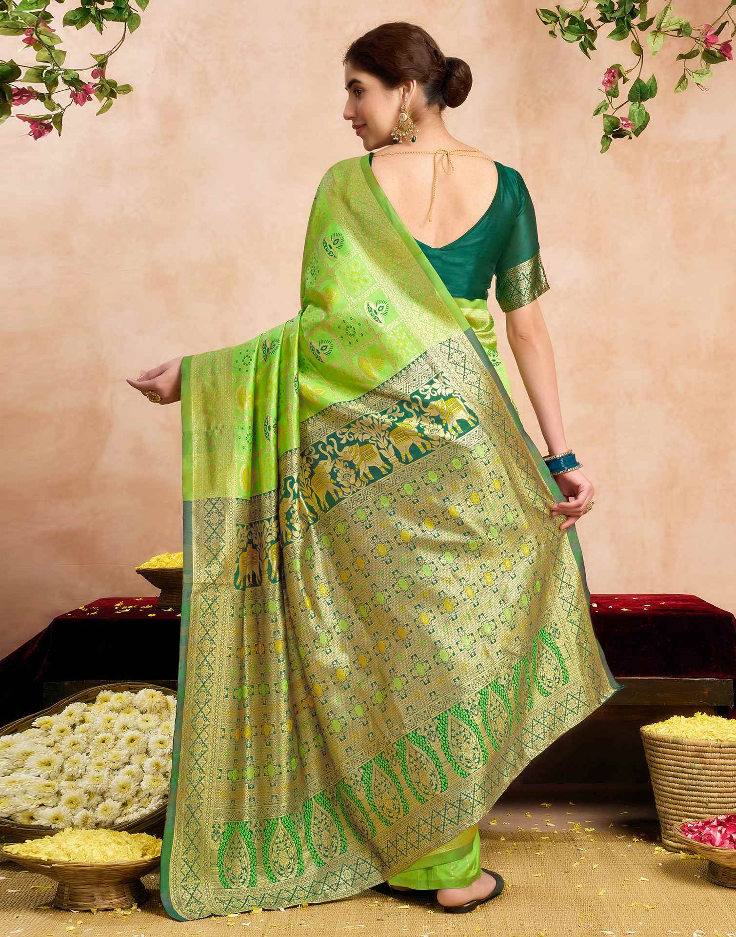 Green Silk Woven Patola Saree - Image 6