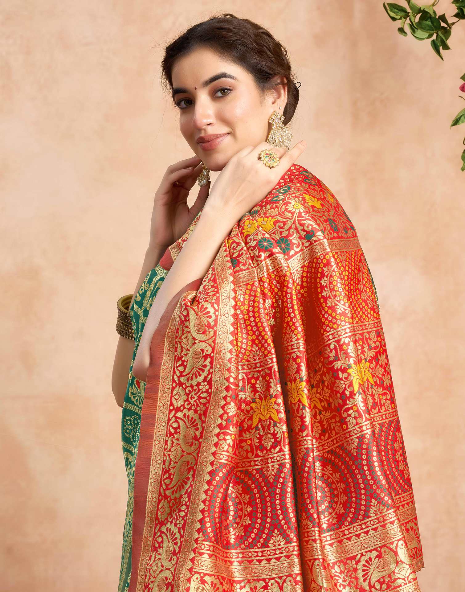 Green Silk Woven Patola Saree - Image 2