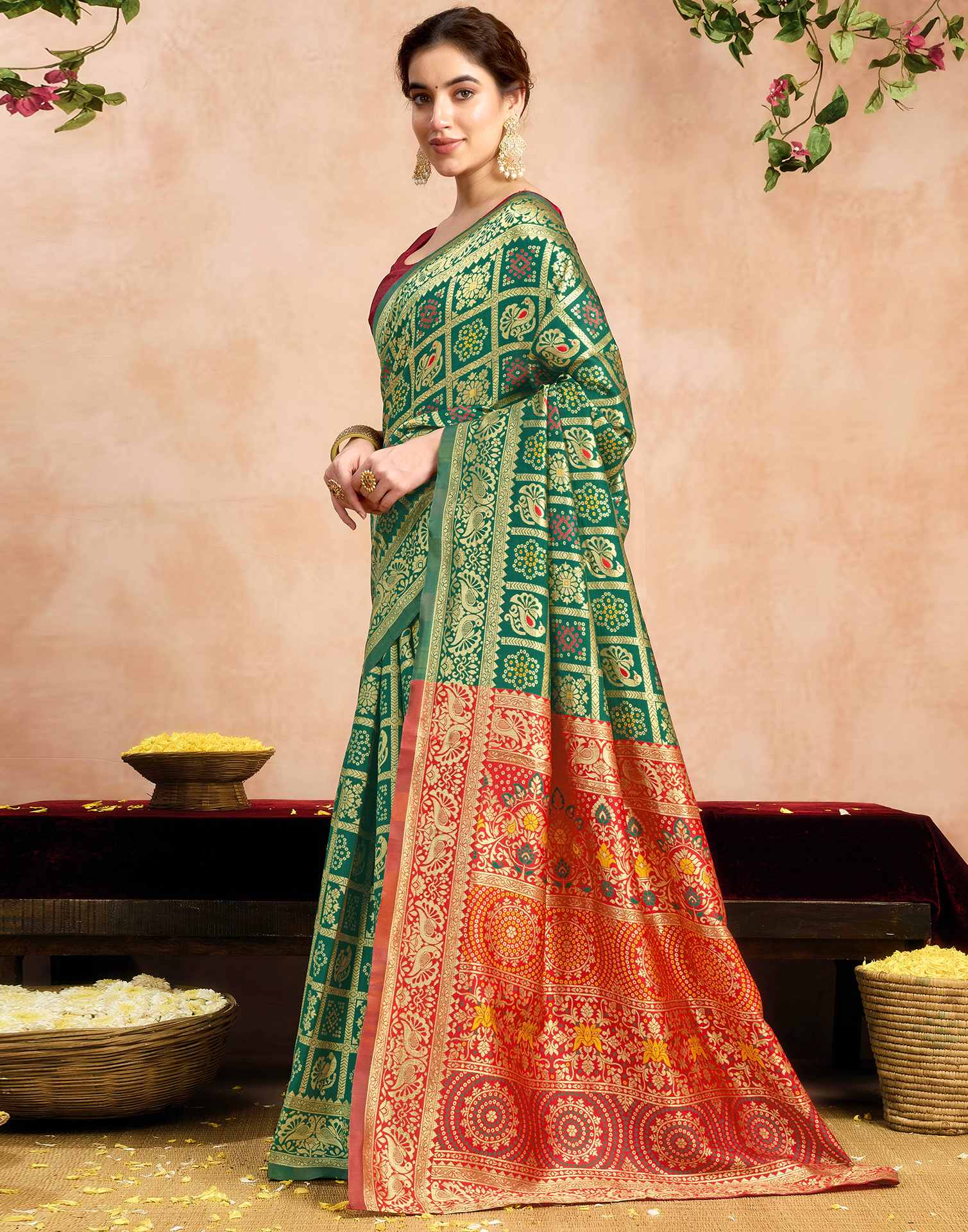 Green Silk Woven Patola Saree - Image 4