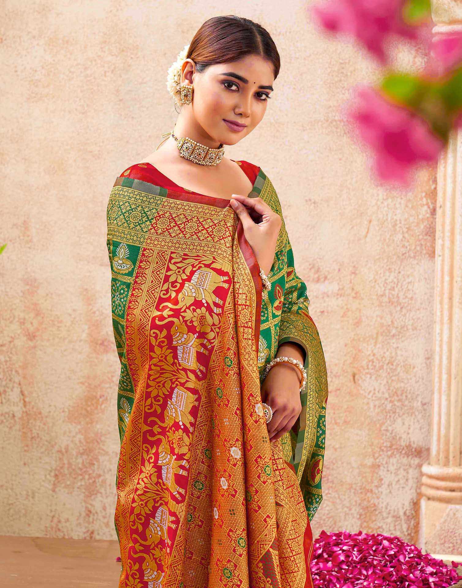 Green Silk Woven Patola Saree - Image 2
