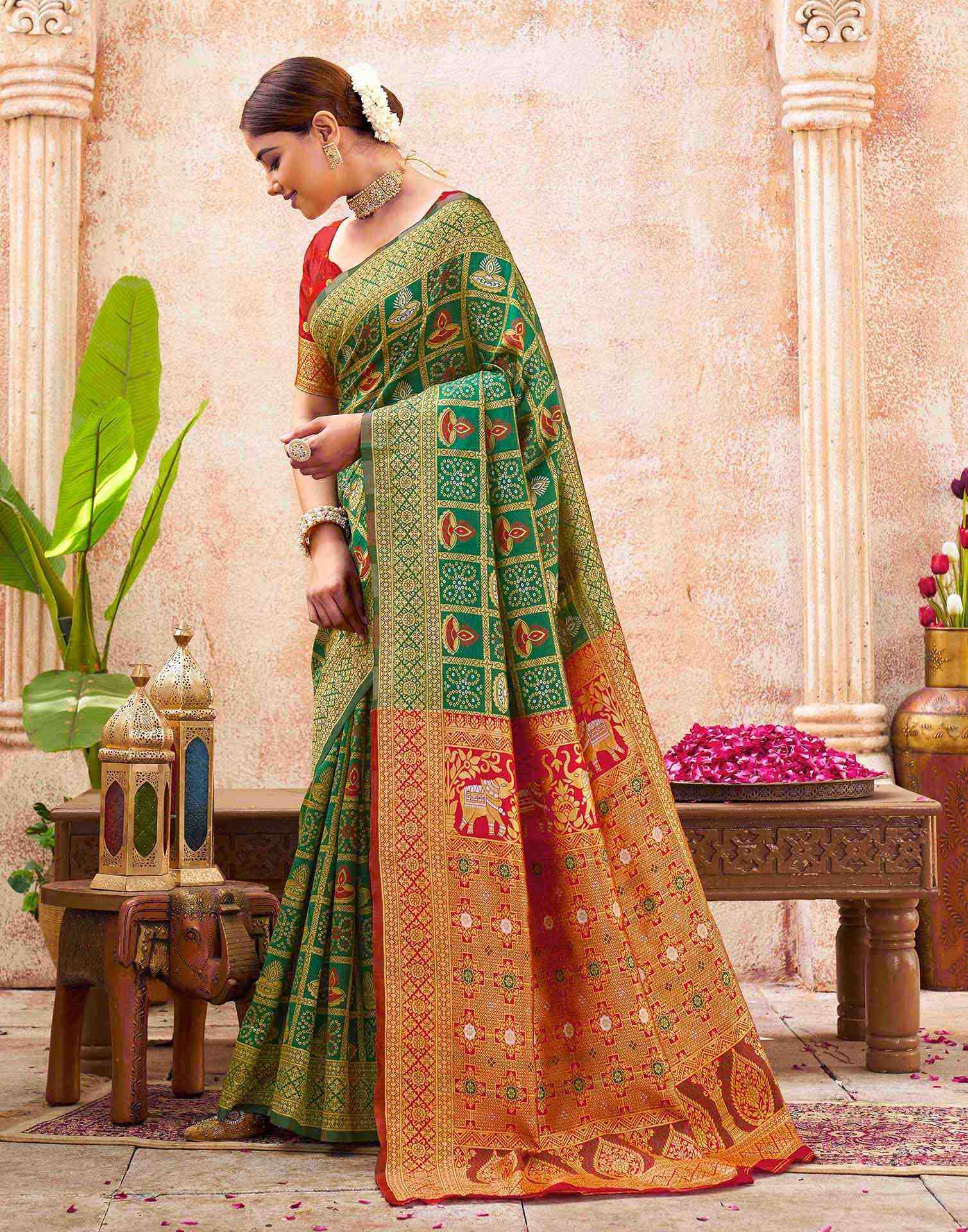 Green Silk Woven Patola Saree - Image 4