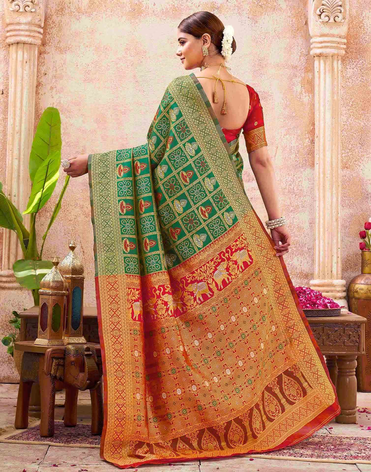 Green Silk Woven Patola Saree - Image 5