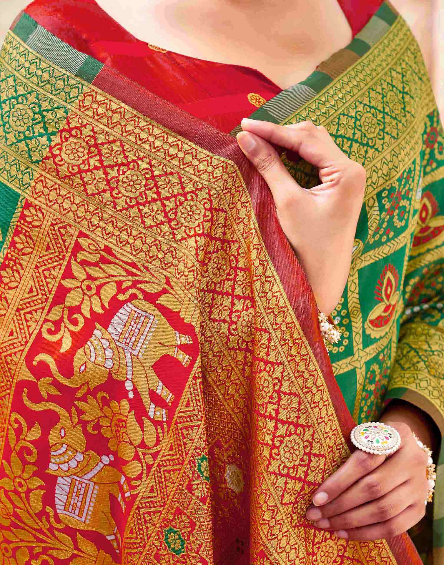 Green Silk Woven Patola Saree - Image 8