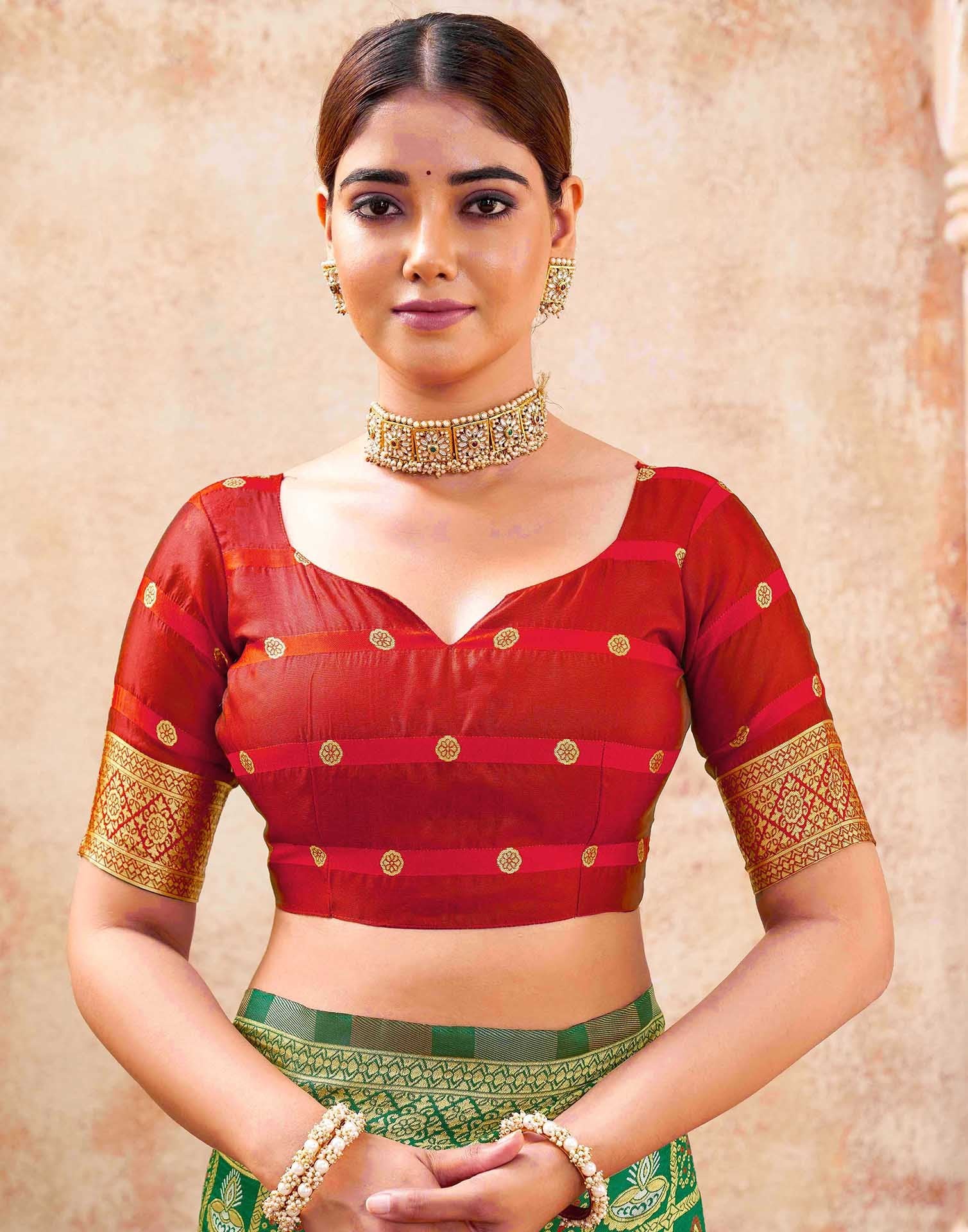 Green Silk Woven Patola Saree - Image 9