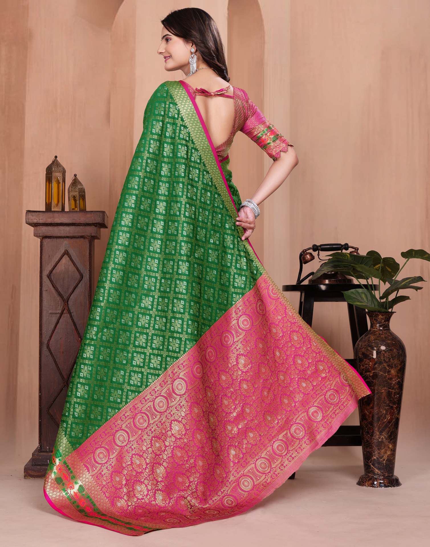Green Silk Woven Patola Saree - Image 5
