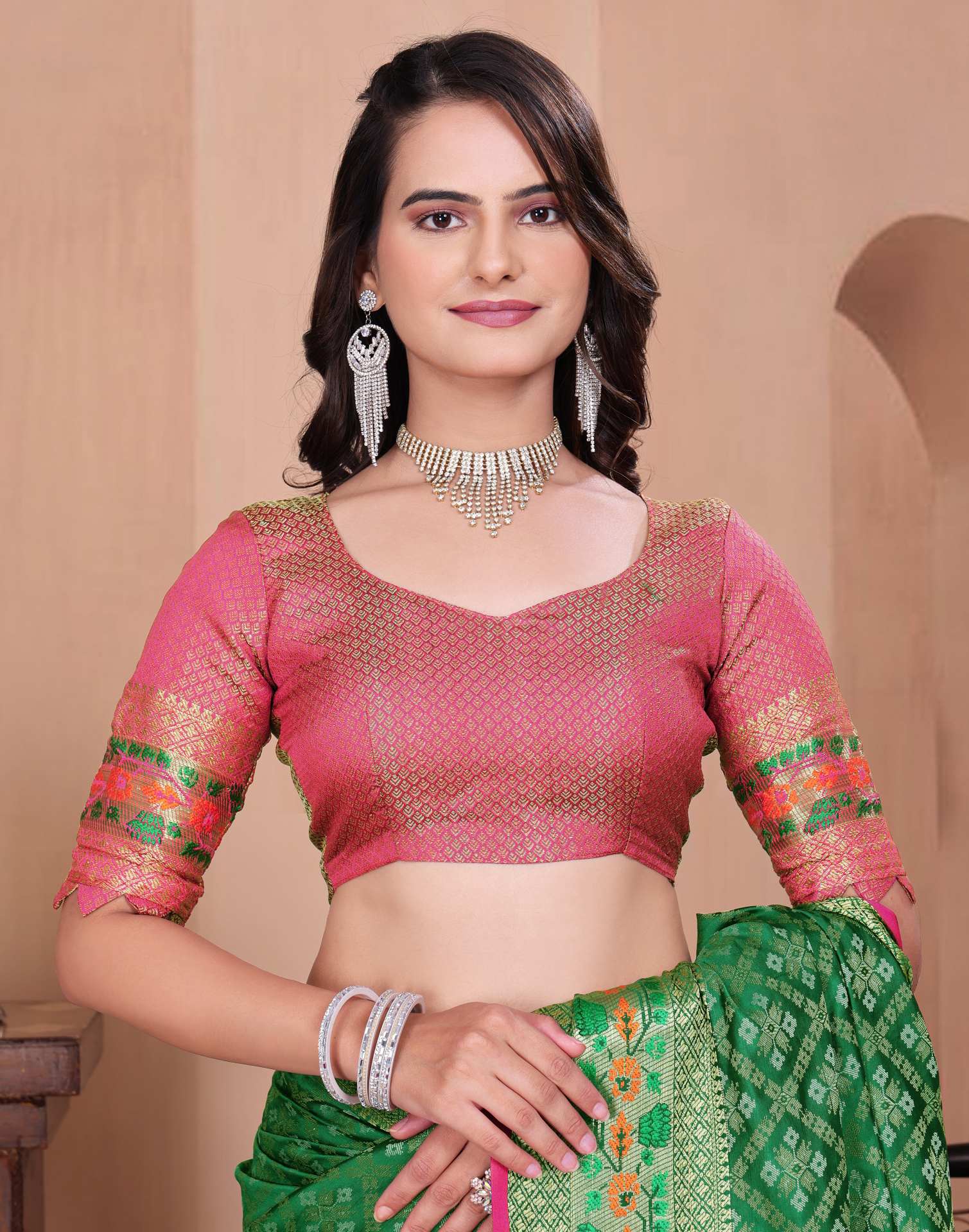 Green Silk Woven Patola Saree - Image 7