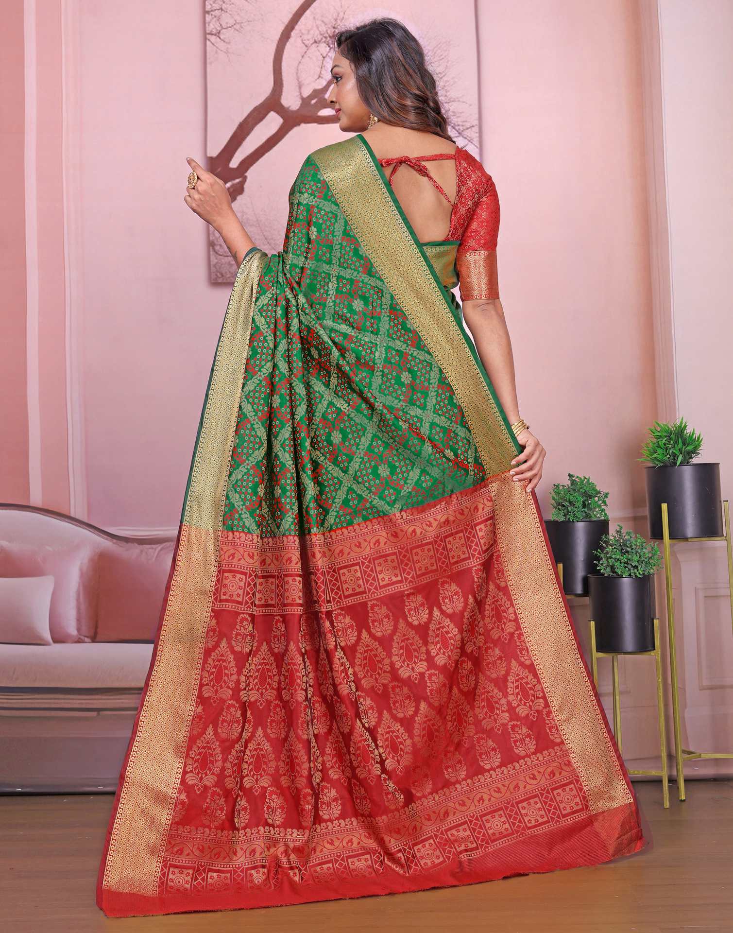Green Silk Woven Patola Saree - Image 6