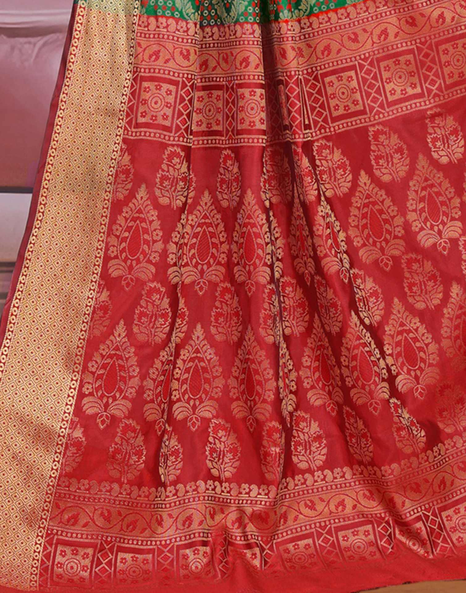 Green Silk Woven Patola Saree - Image 7