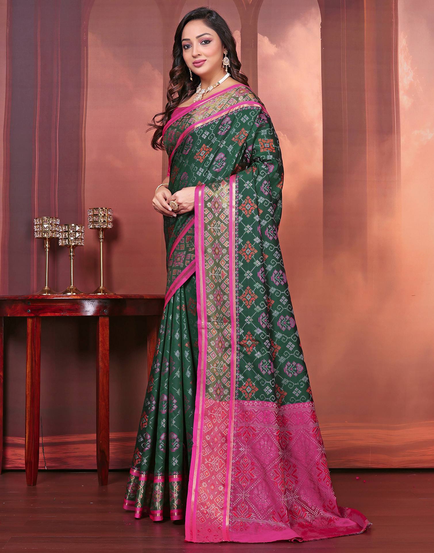 Green Silk Woven Patola Saree - Image 4