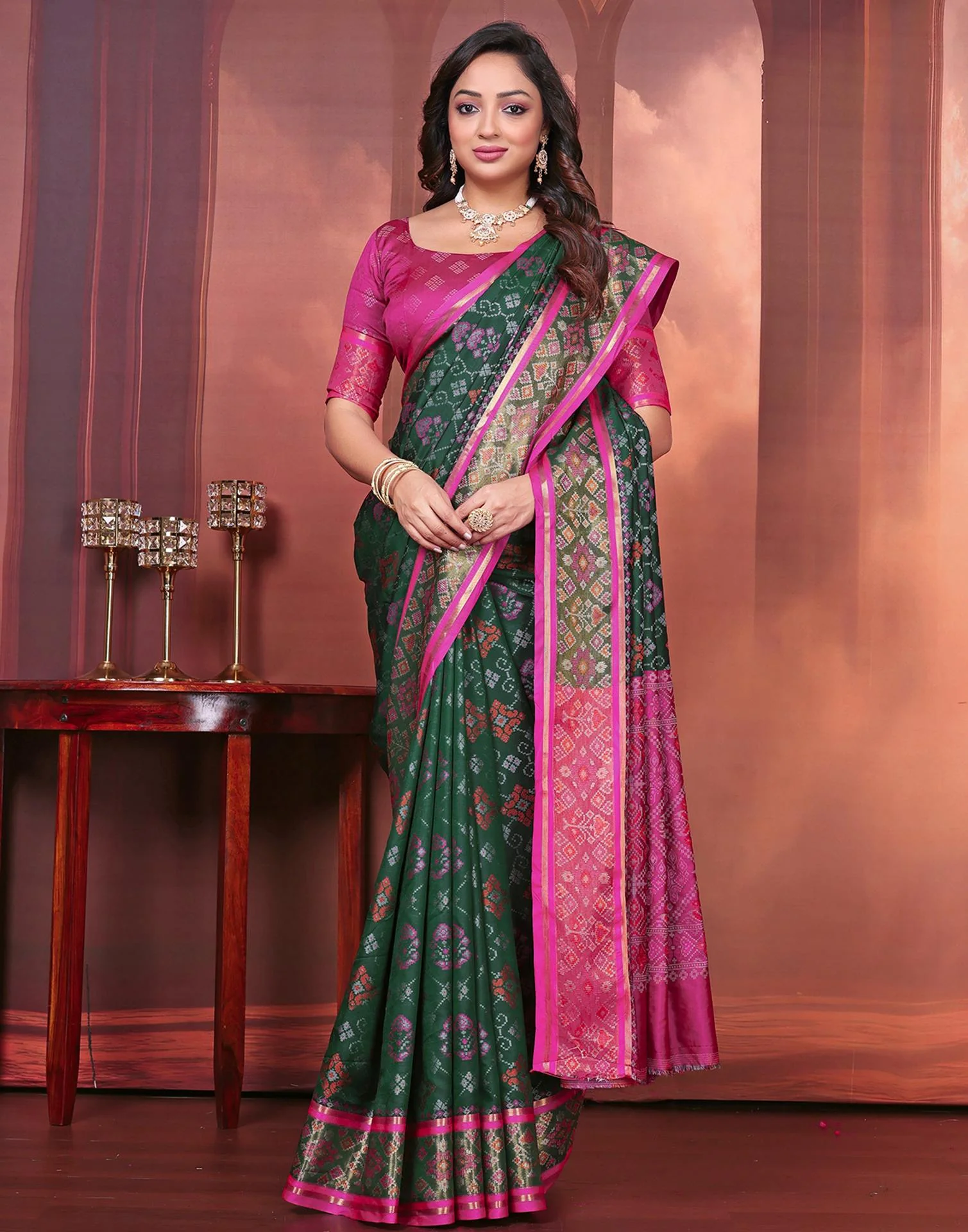 Green Silk Woven Patola Saree - Image 5