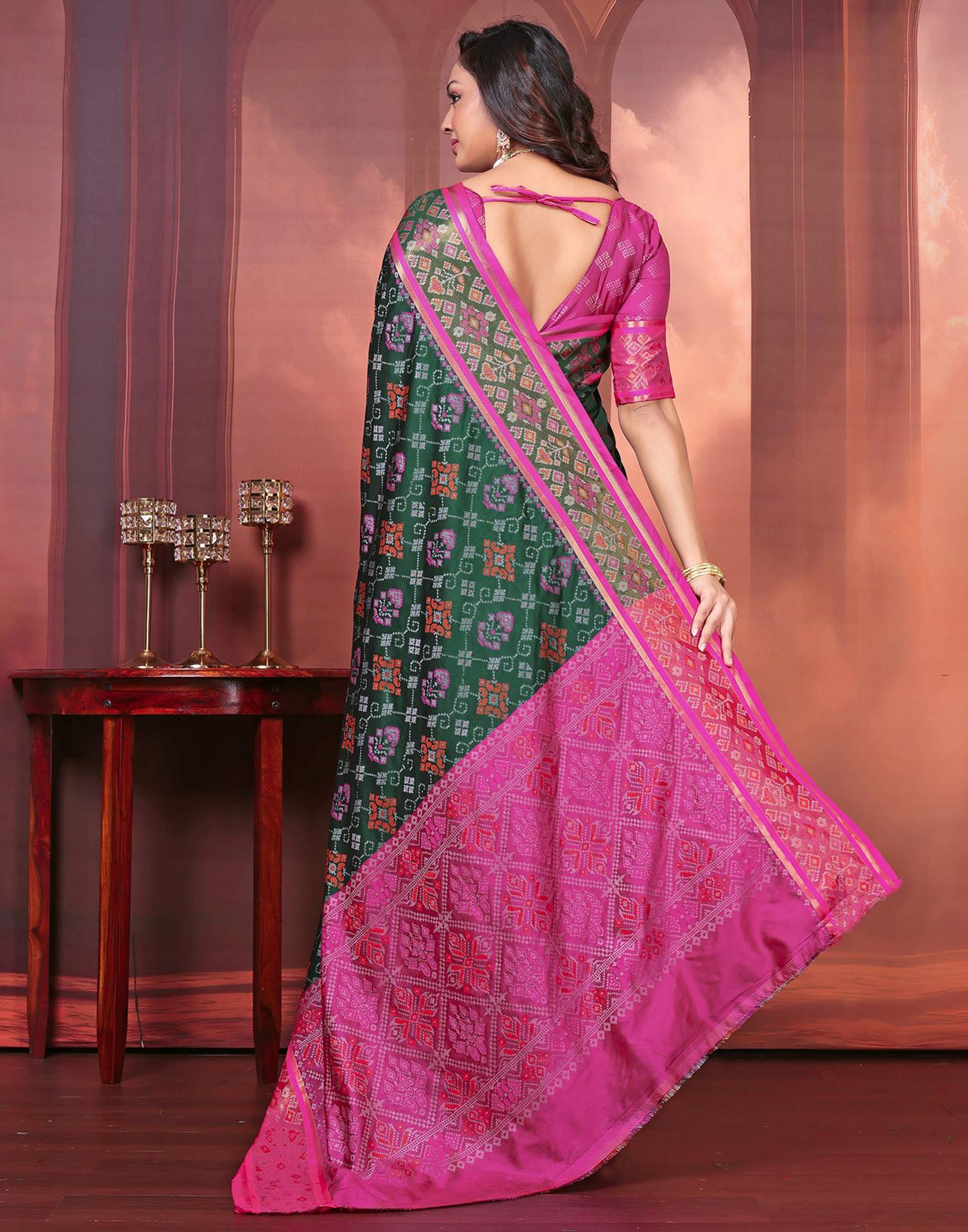Green Silk Woven Patola Saree - Image 6