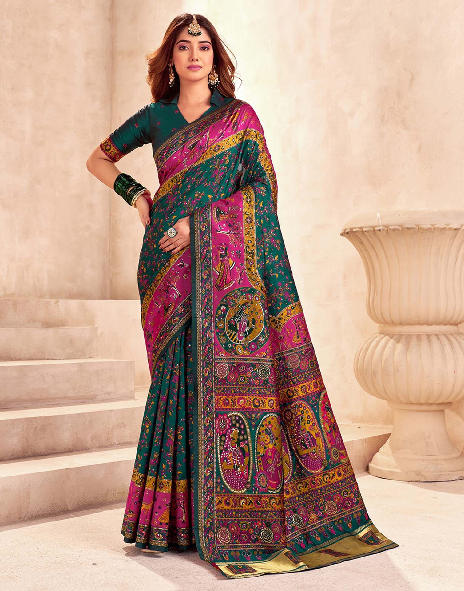Green Silk Woven Patola Saree - Image 2