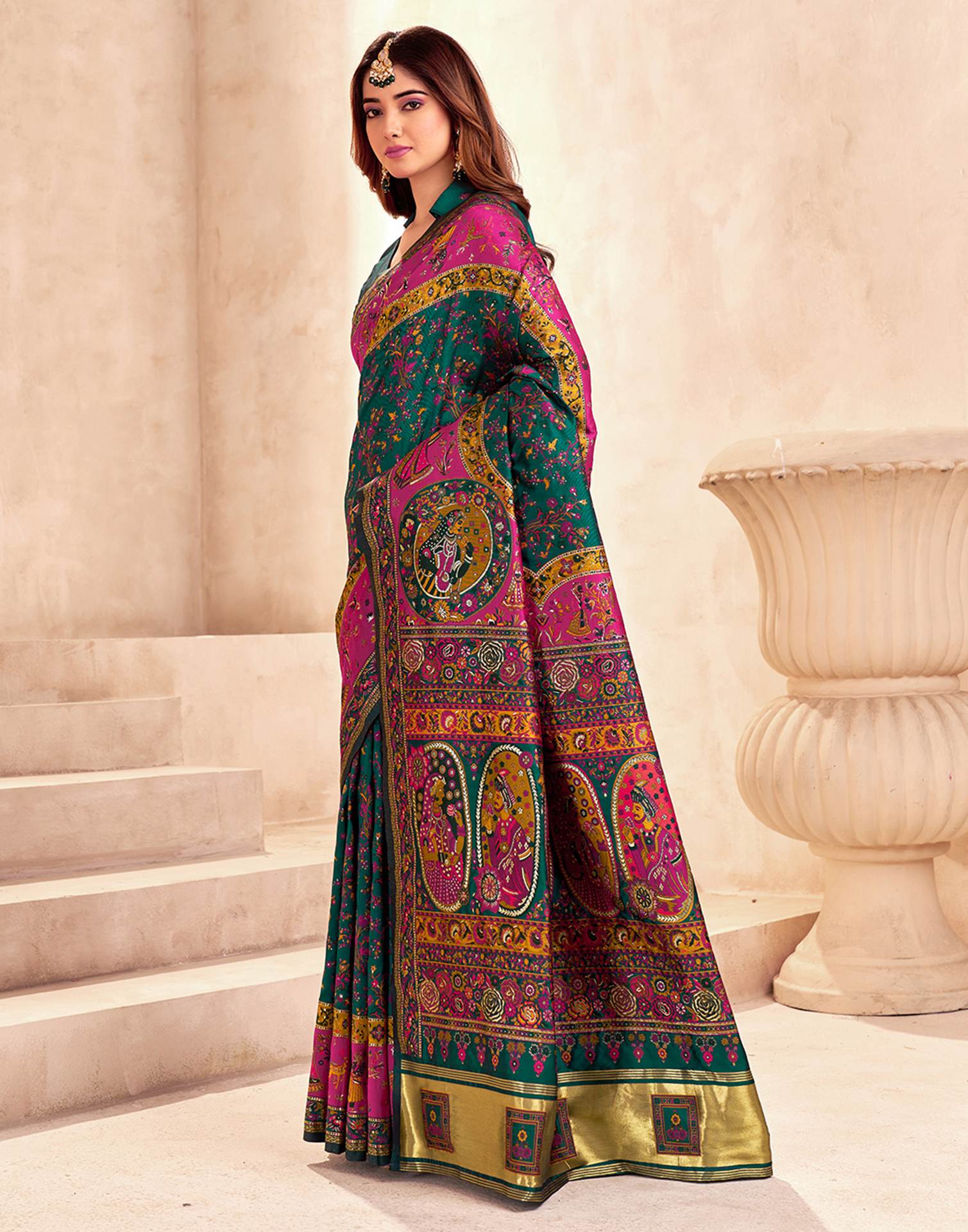 Green Silk Woven Patola Saree - Image 4
