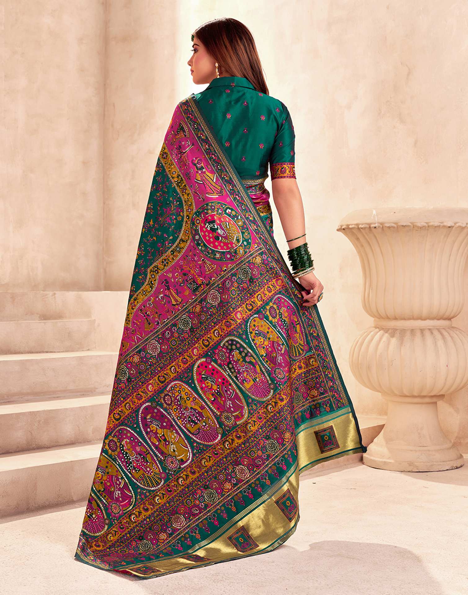 Green Silk Woven Patola Saree - Image 6