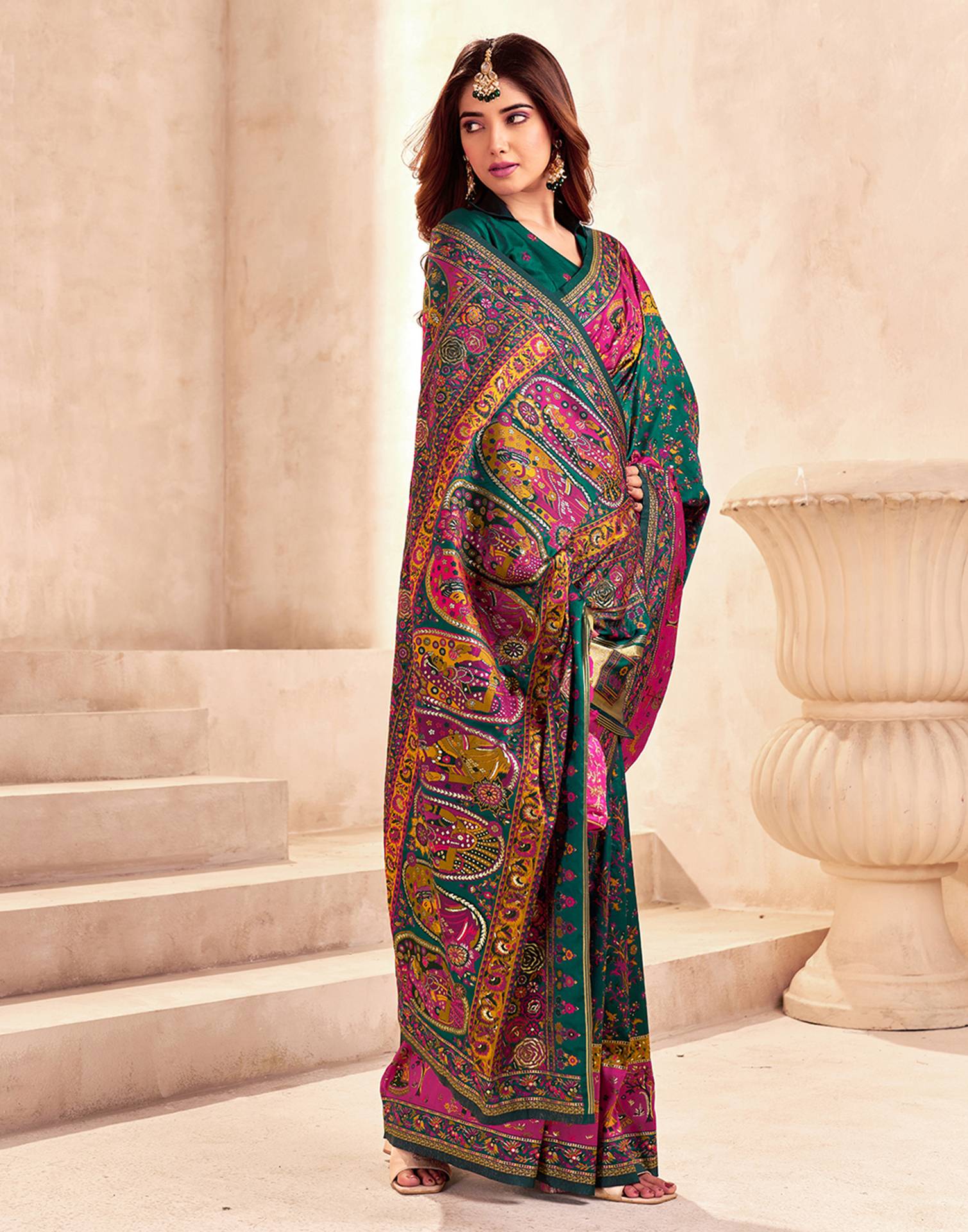 Green Silk Woven Patola Saree - Image 7