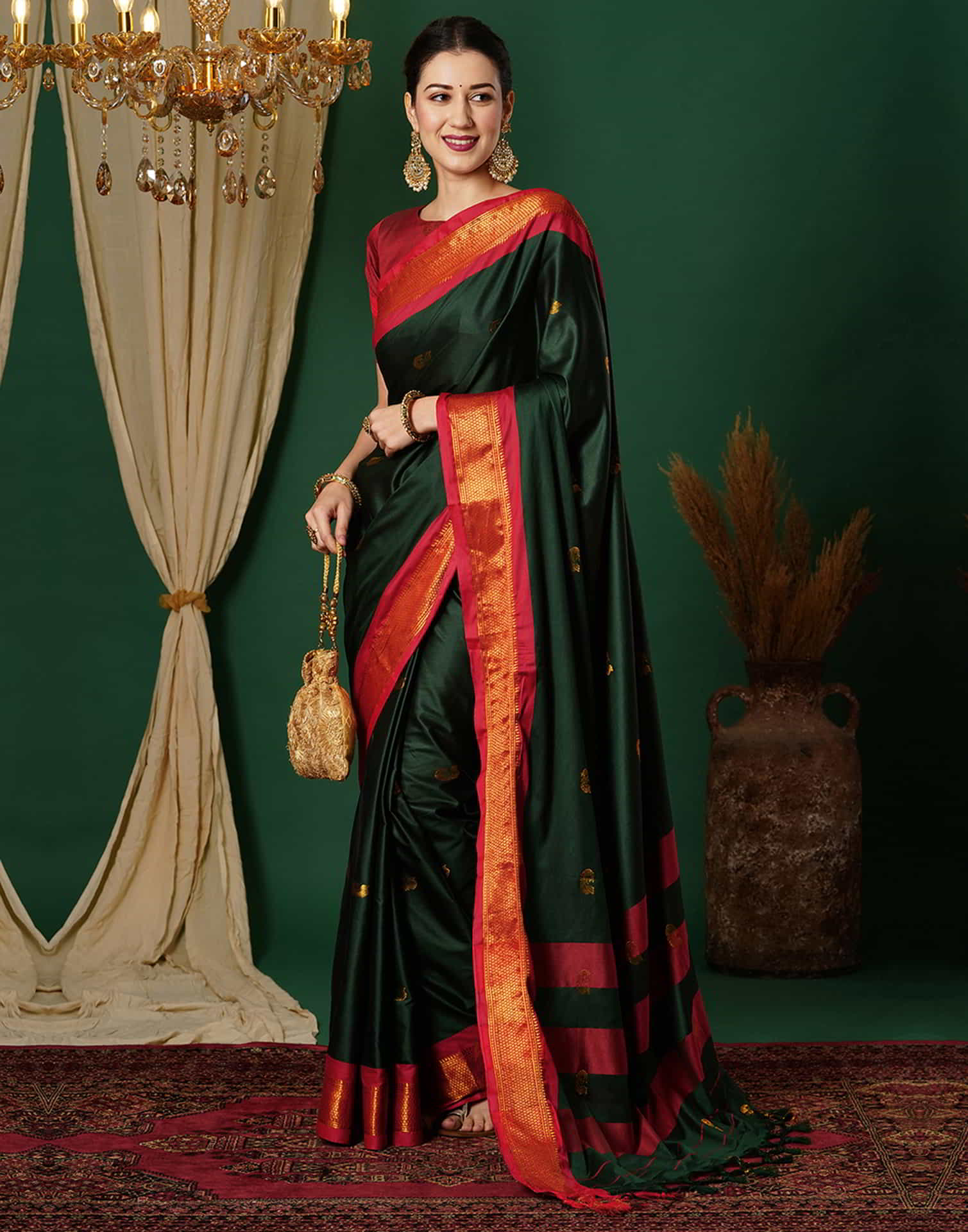 Dark Green Silk Woven Kanjivaram Saree - Image 5