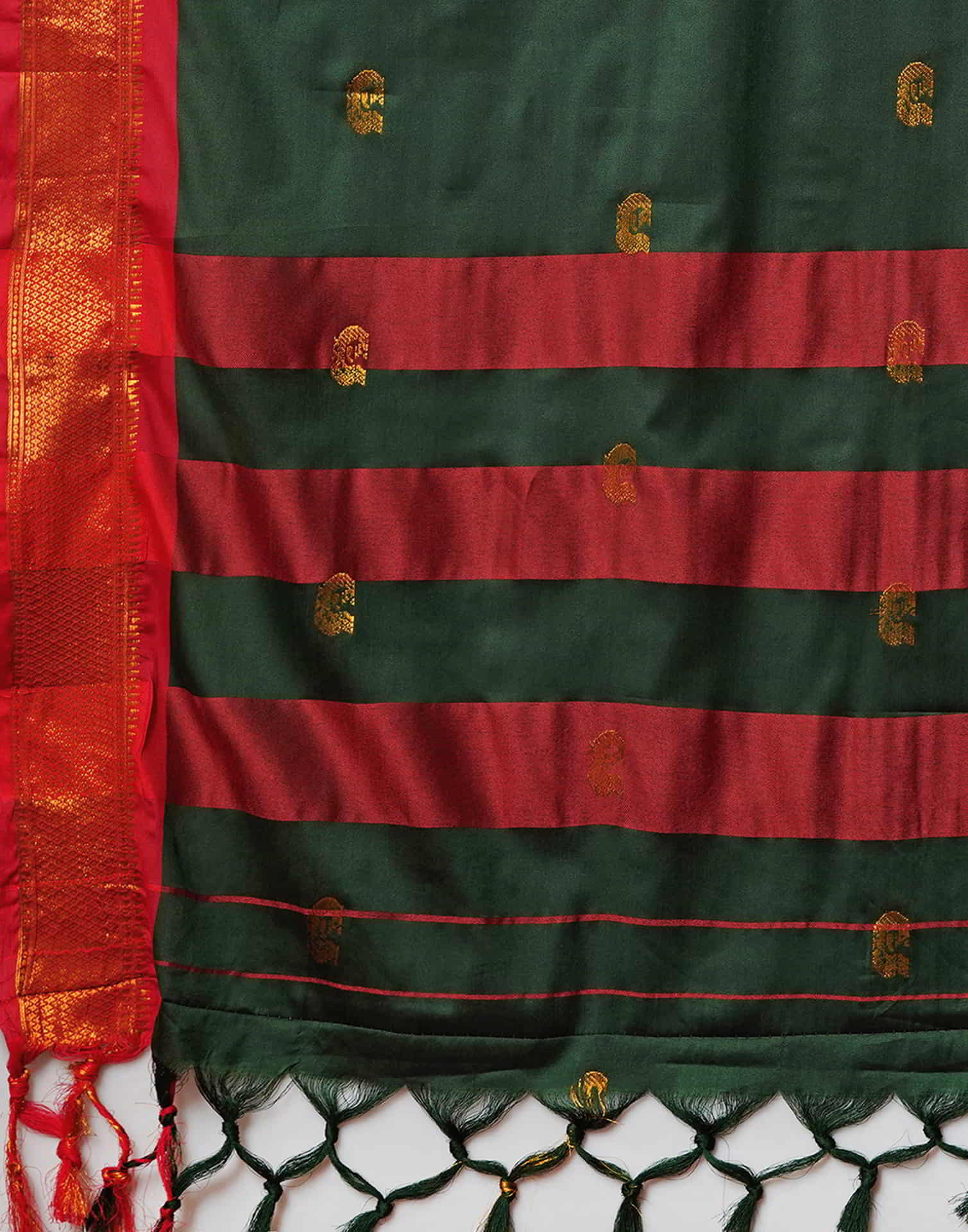 Dark Green Silk Woven Kanjivaram Saree - Image 9
