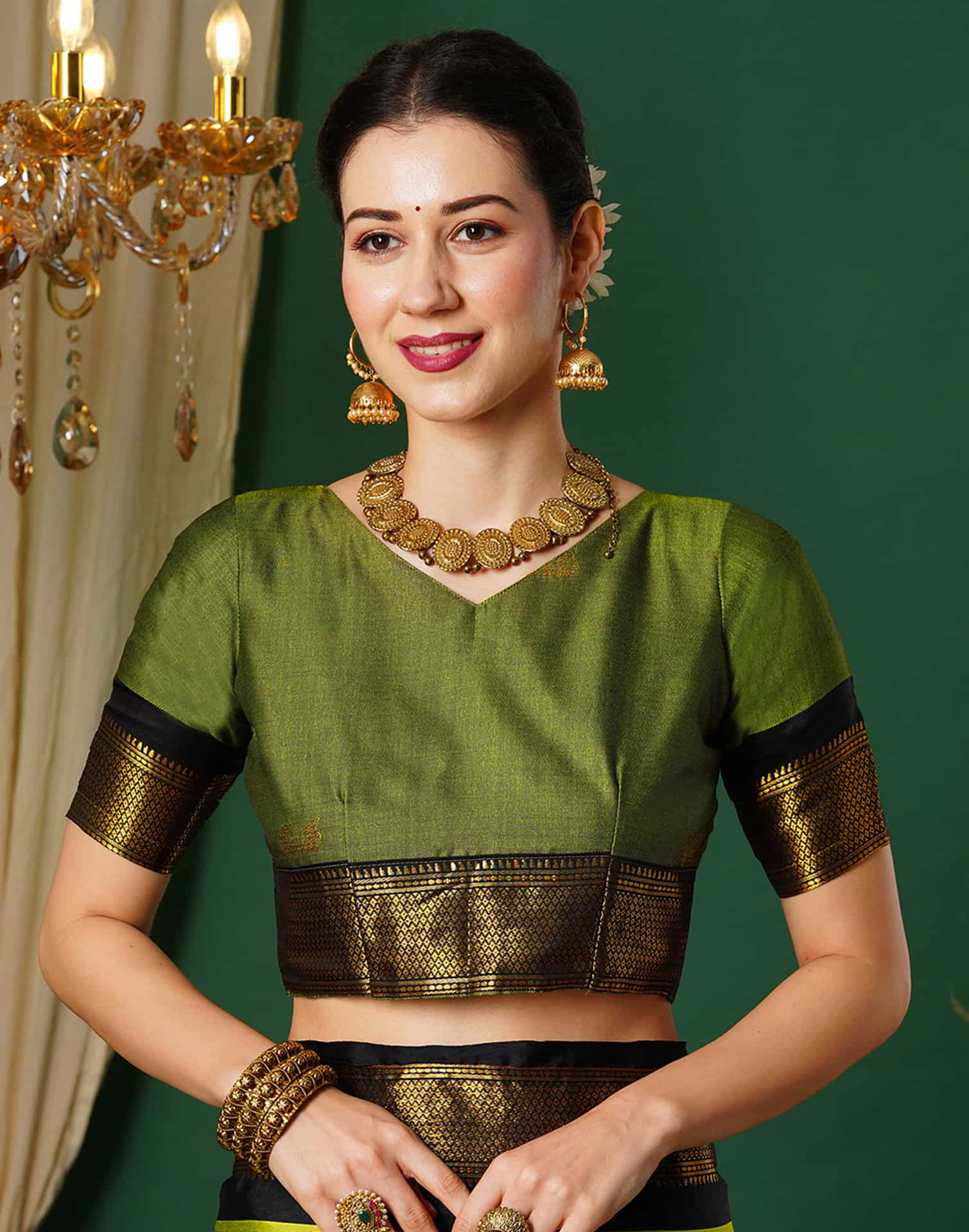 Lime Green Silk Woven Kanjivaram Saree - Image 6