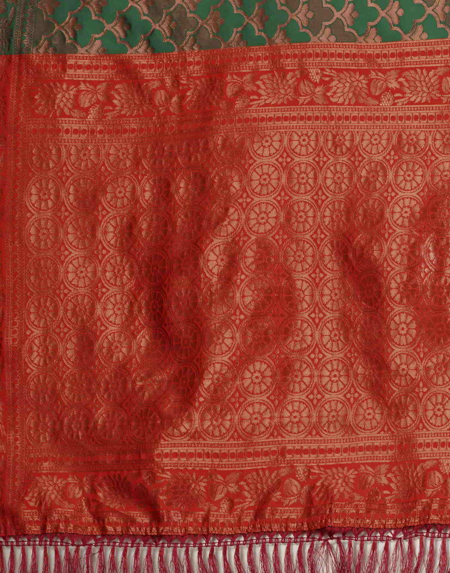 Dark Green Silk Woven Banarasi Saree - Image 6