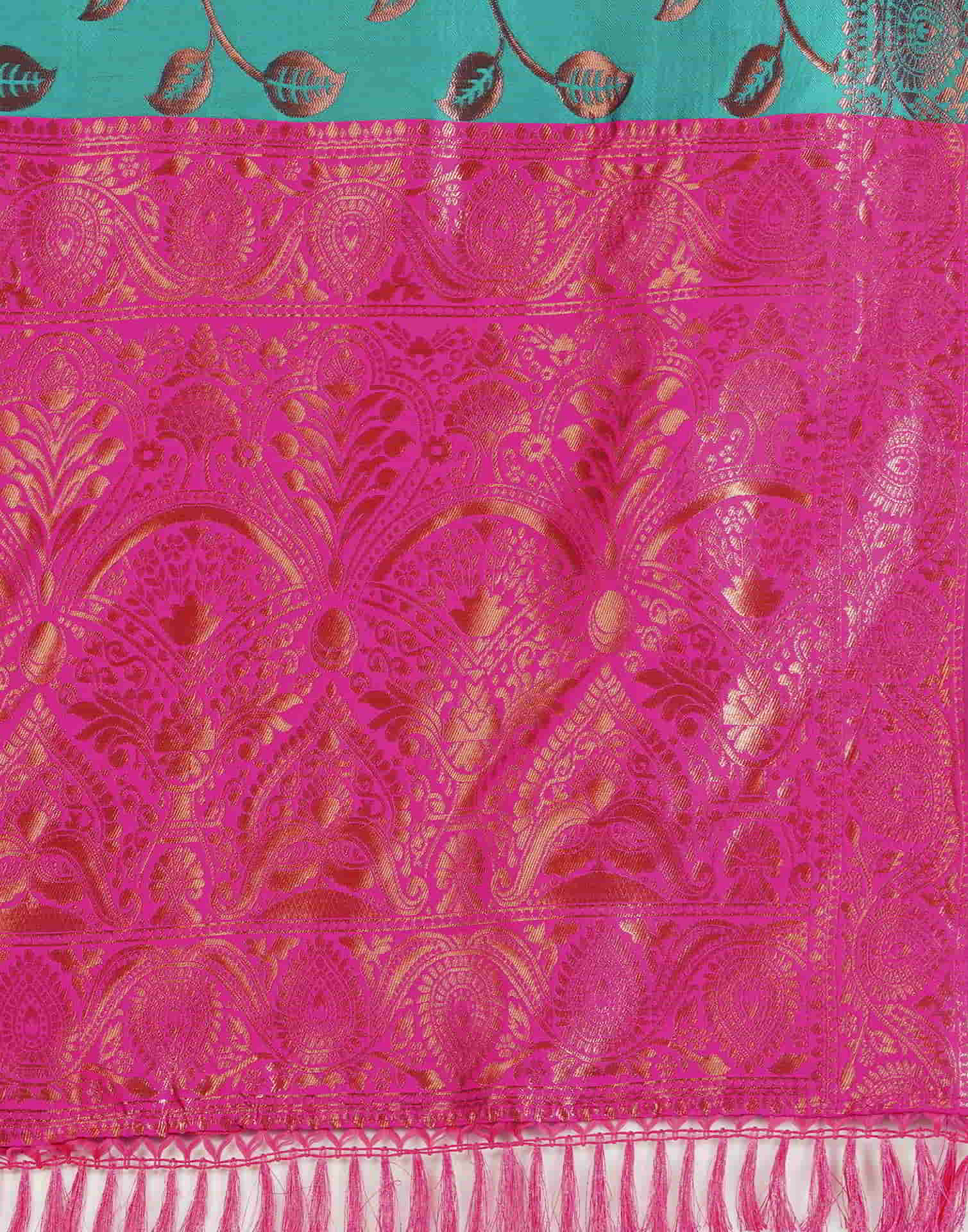Teal Green Silk Woven Banarasi Saree - Image 8