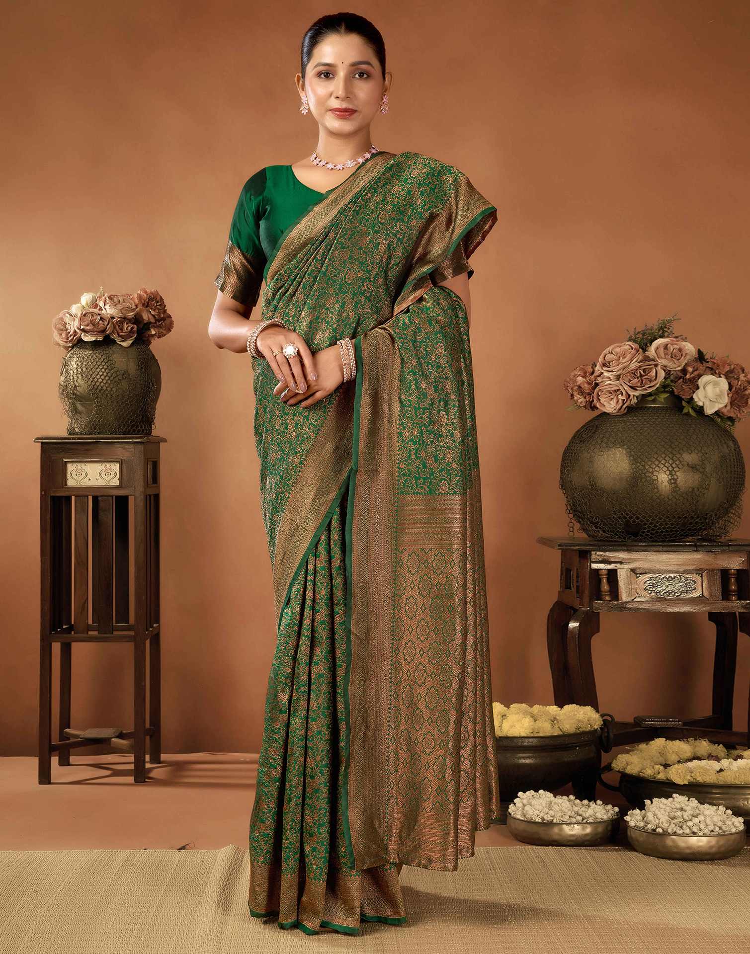 Green Silk Woven Saree - Image 5