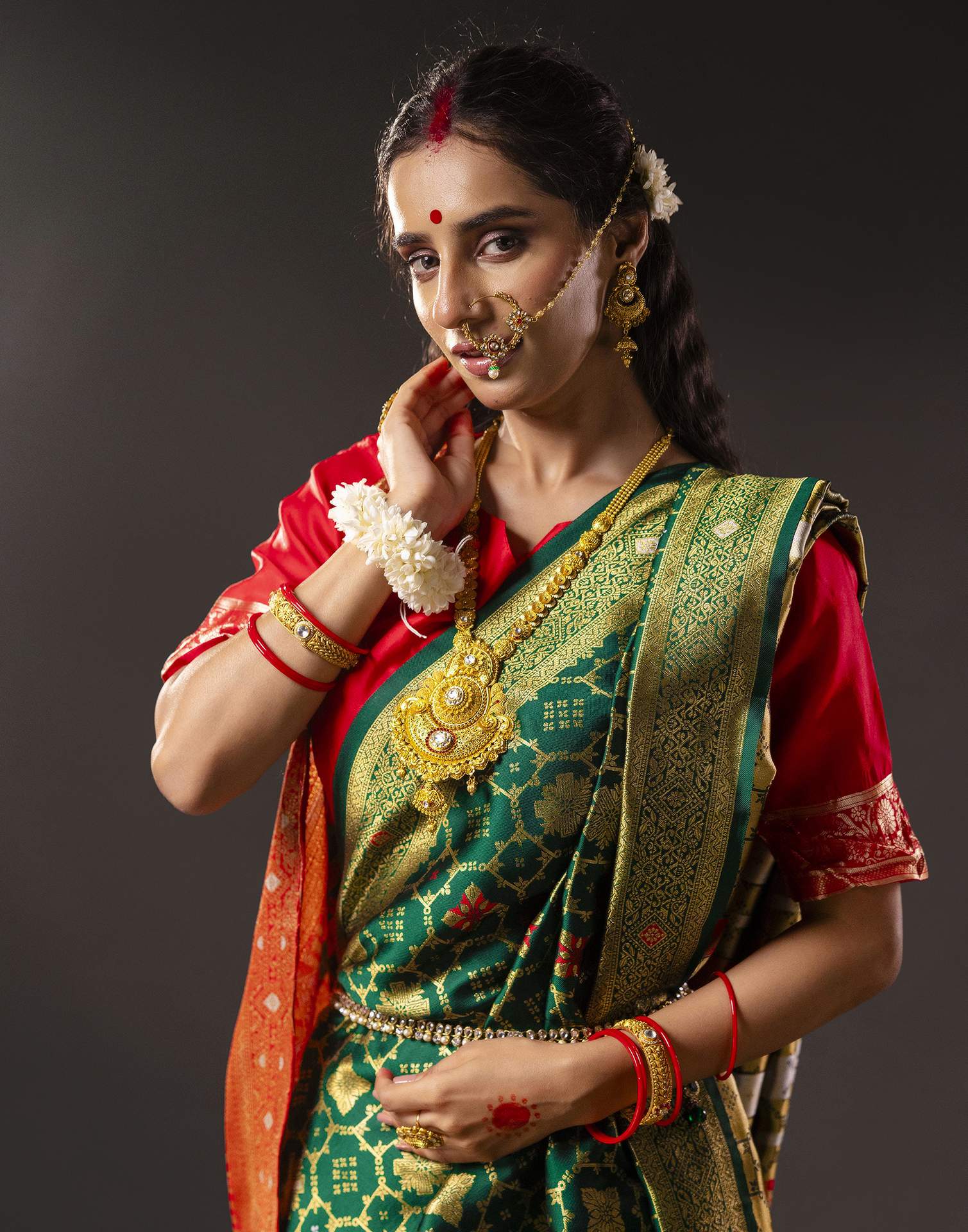 Green Silk Woven Saree - Image 6