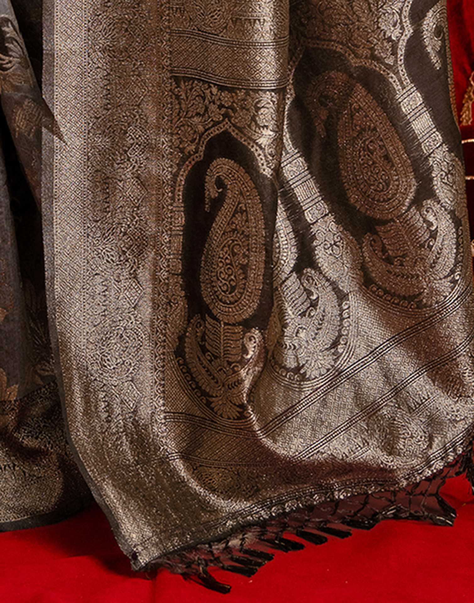 Grey Chanderi Cotton Woven Banarasi Saree - Image 10