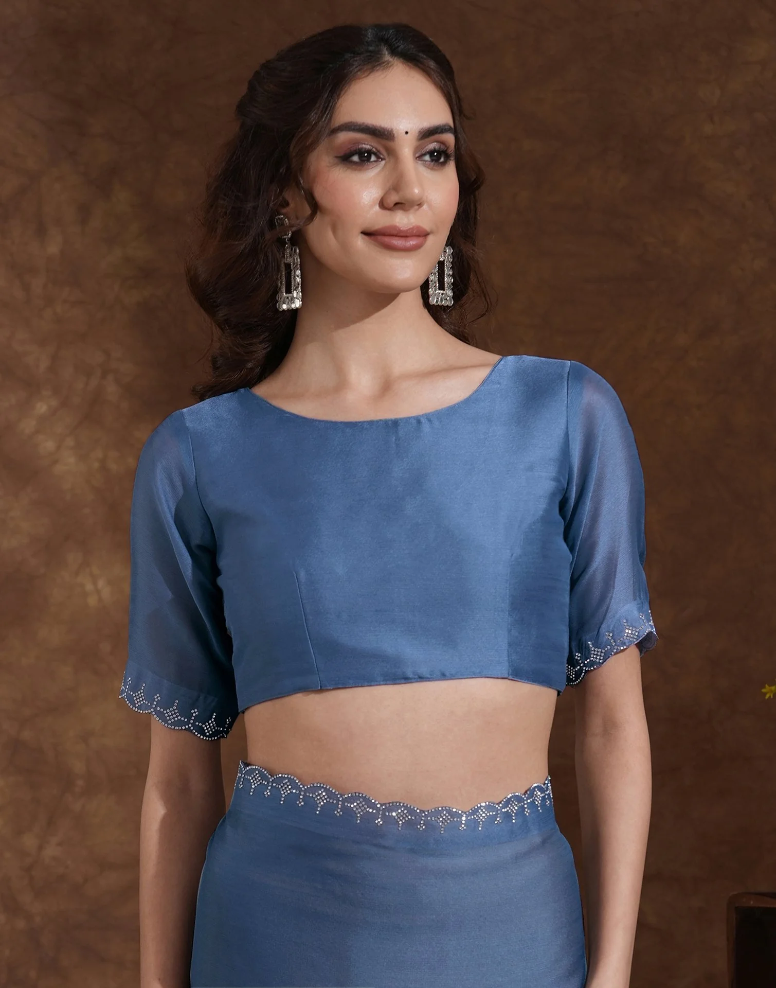Grey Chiffon Stone Work Swarovski Saree - Image 7