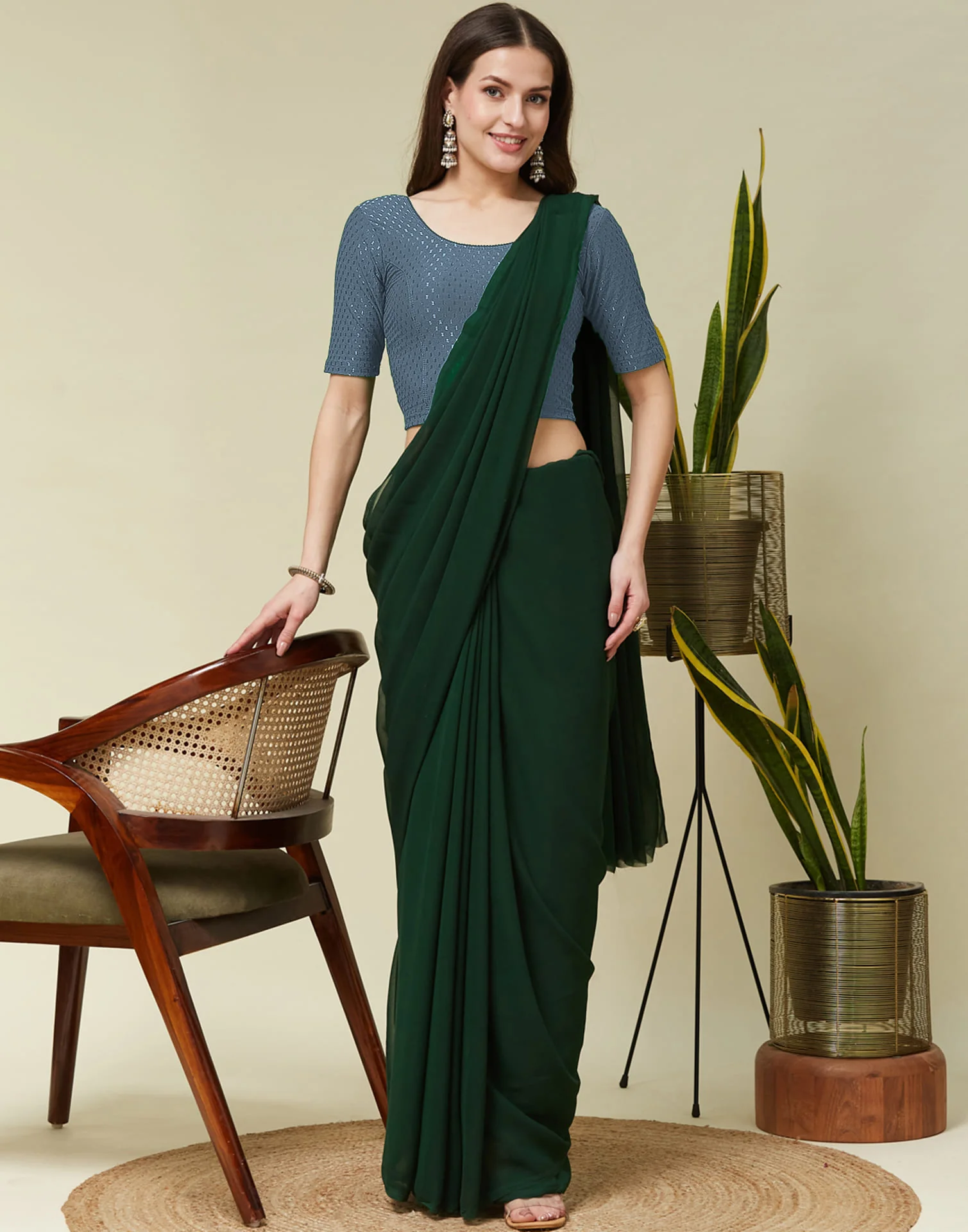 Grey Cotton Dyed Self Woven Blouse - Image 7