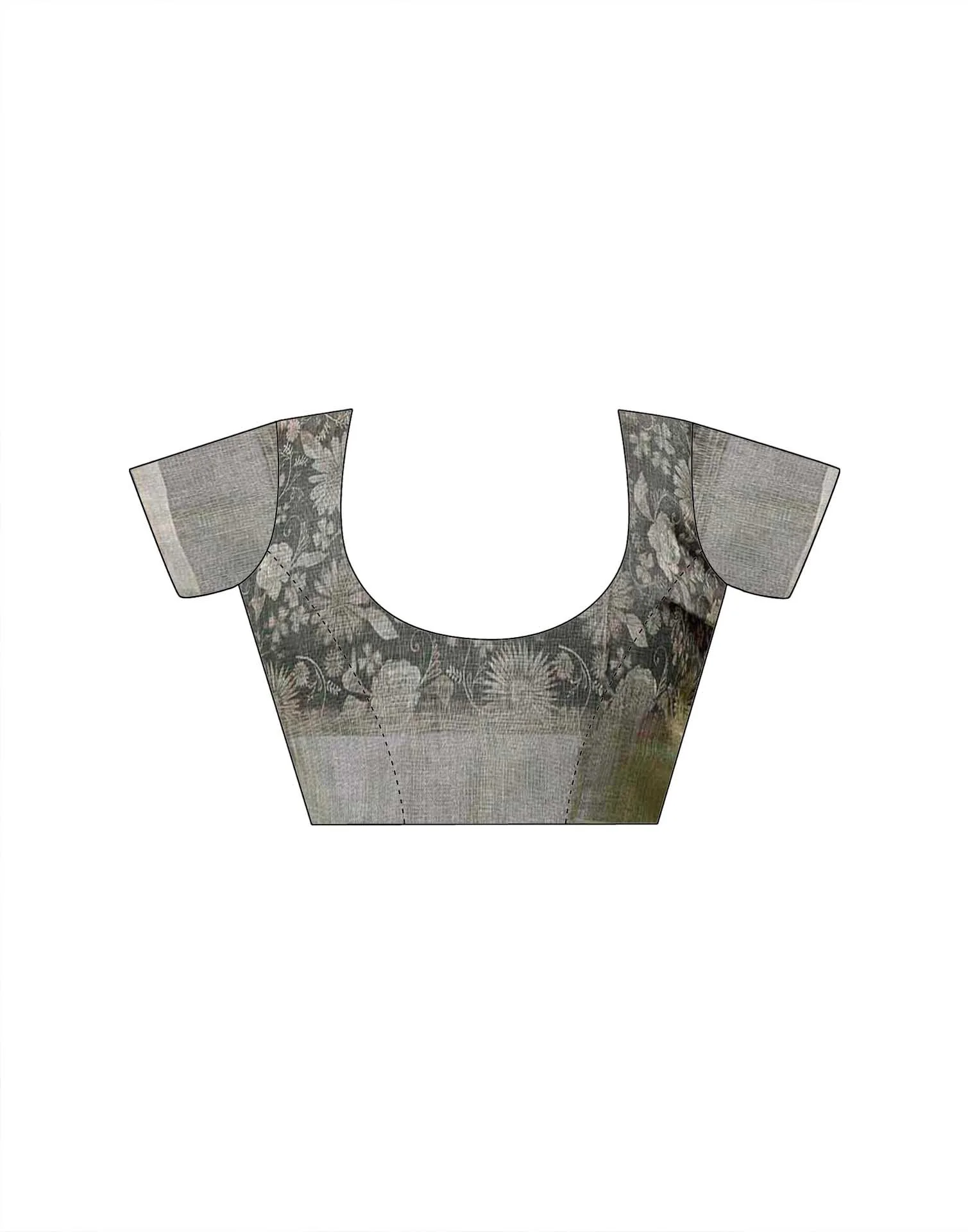 Grey Cotton Floral Printed Saree - Image 9