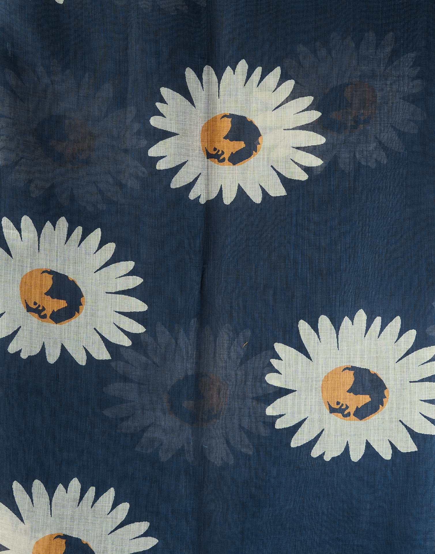 Grey Cotton Linen Floral Printed Saree - Image 5