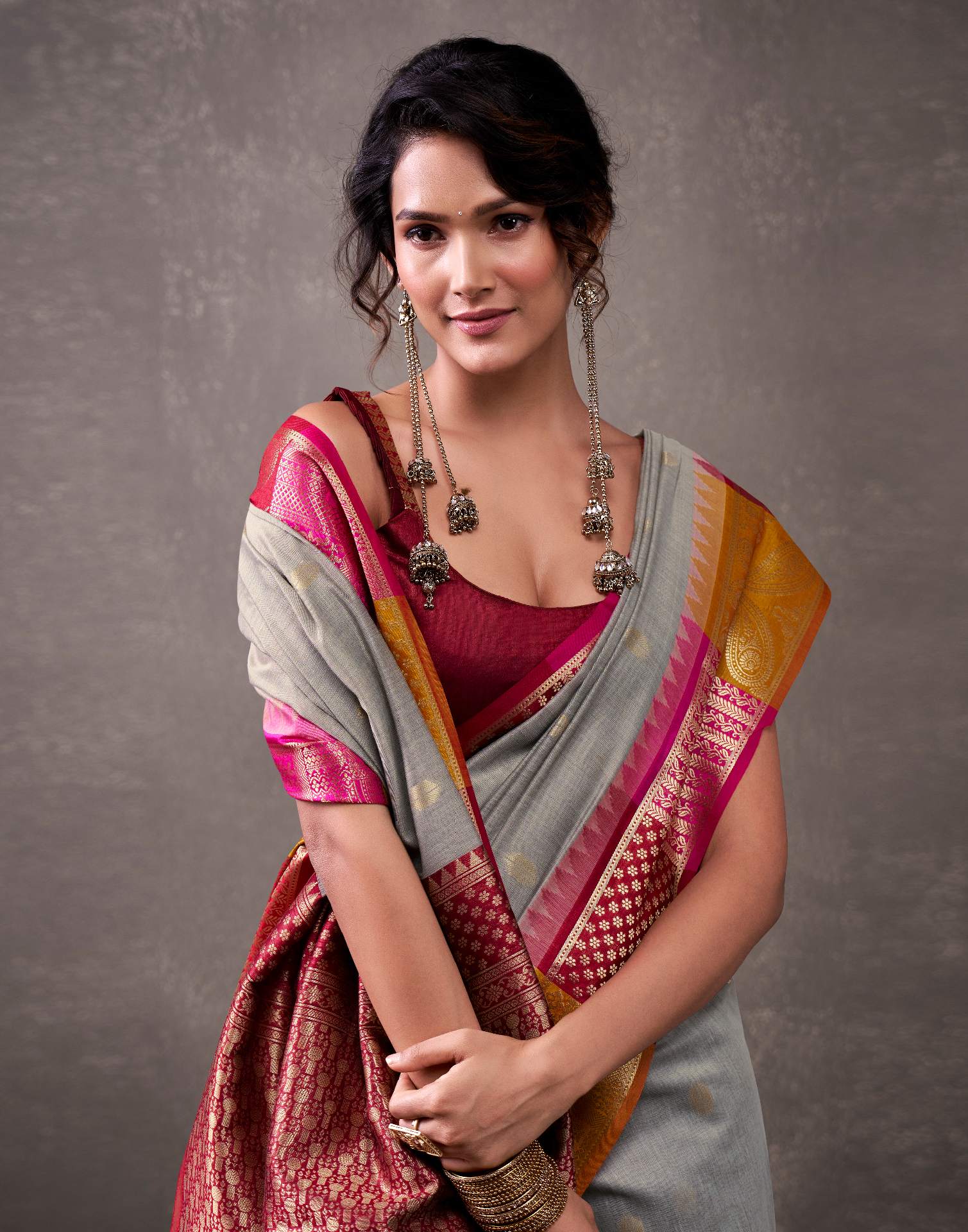 Grey Cotton Woven Banarasi Saree - Image 2