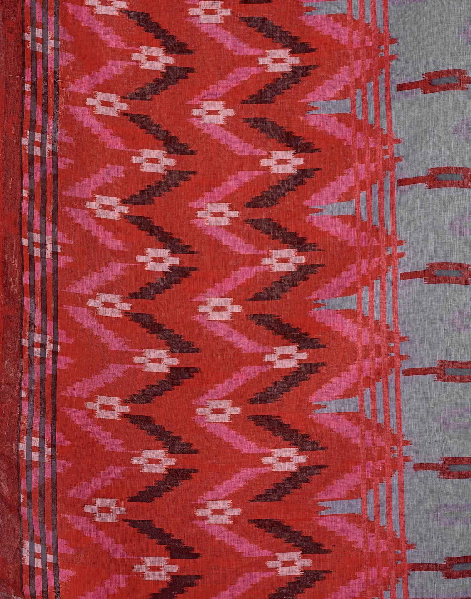 Grey Linen Ikkat Printed Saree - Image 9