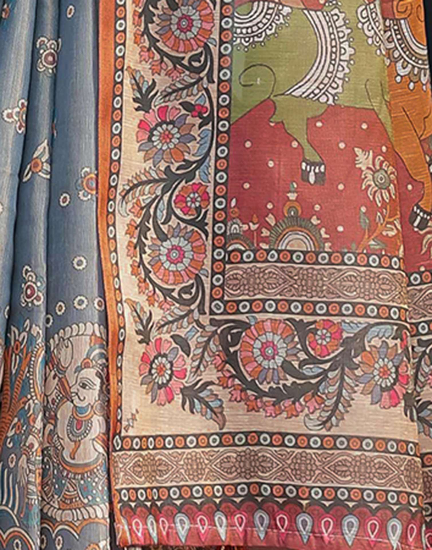 Grey Linen Kalamkari Saree - Image 8