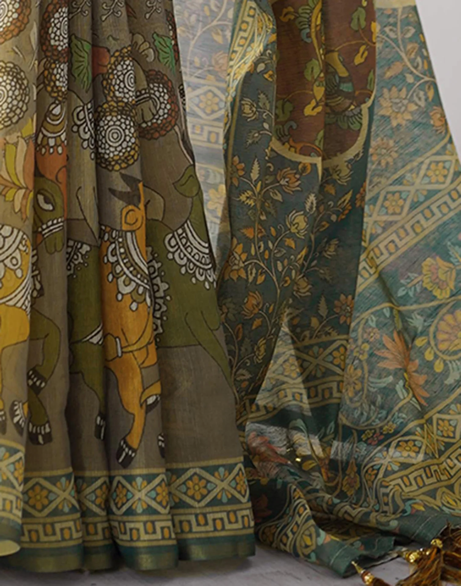 Grey Linen Kalamkari Saree - Image 8
