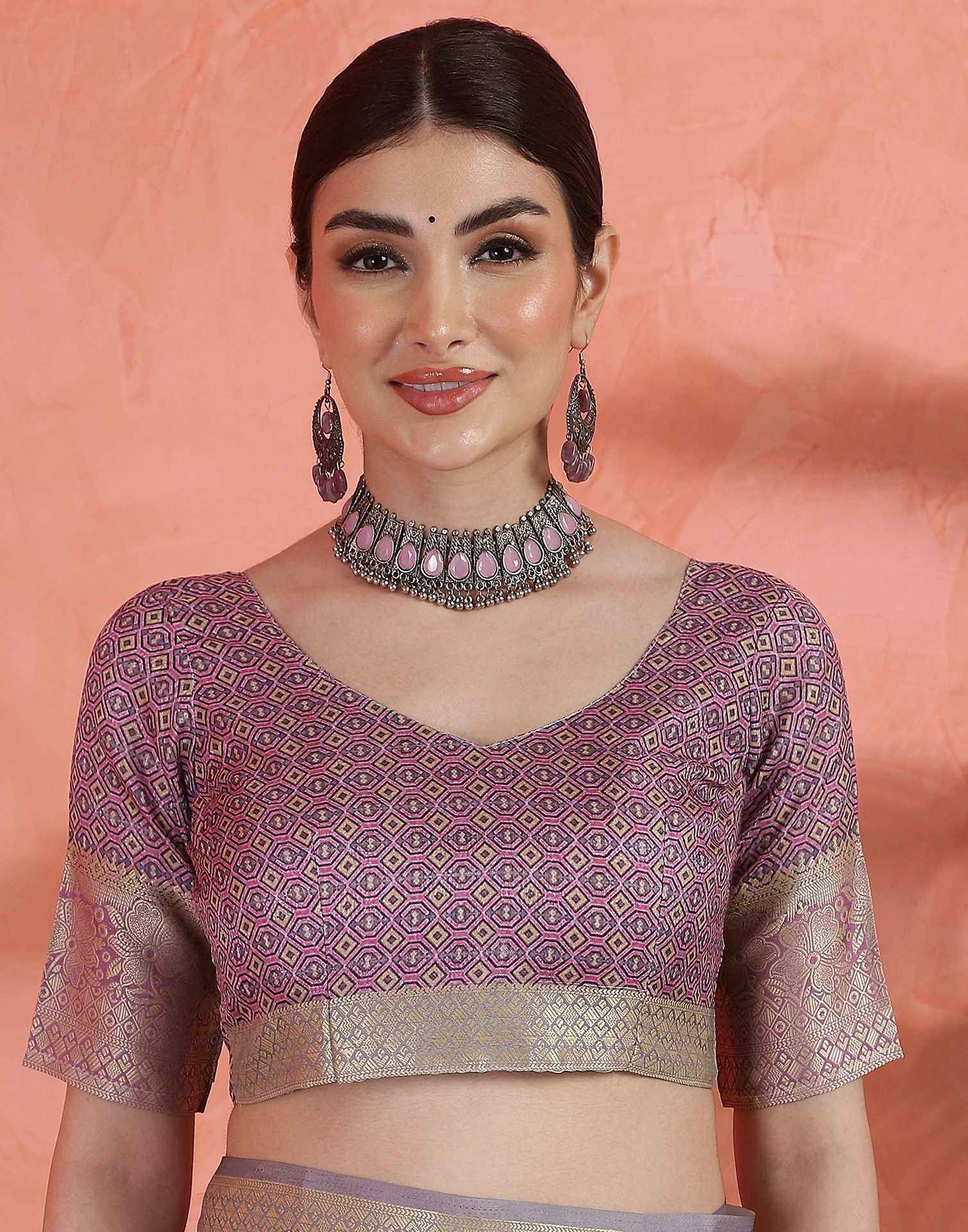 Grey Silk Printed Saree - Image 10