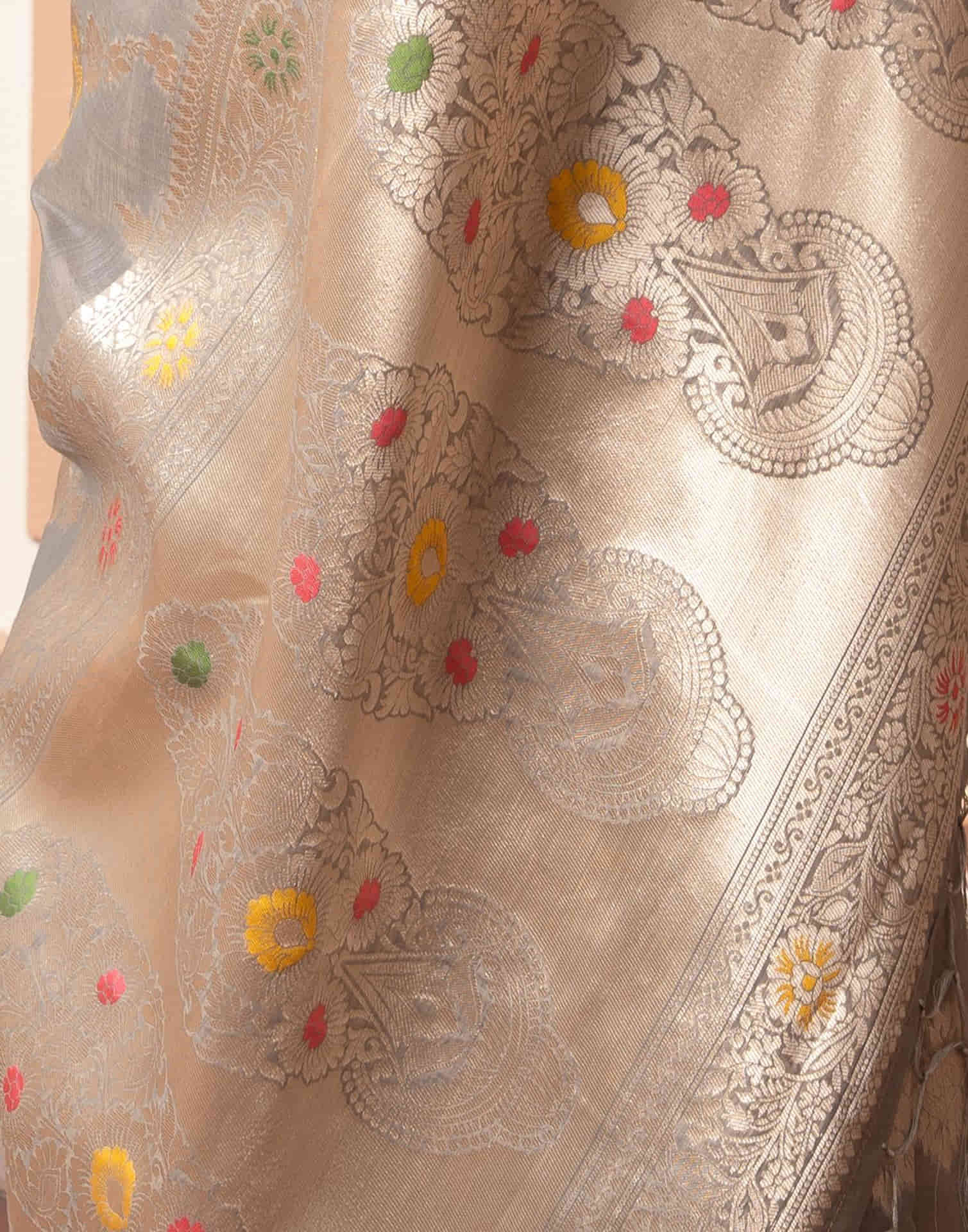 Grey Silk Weaving Banarasi Saree - Image 6
