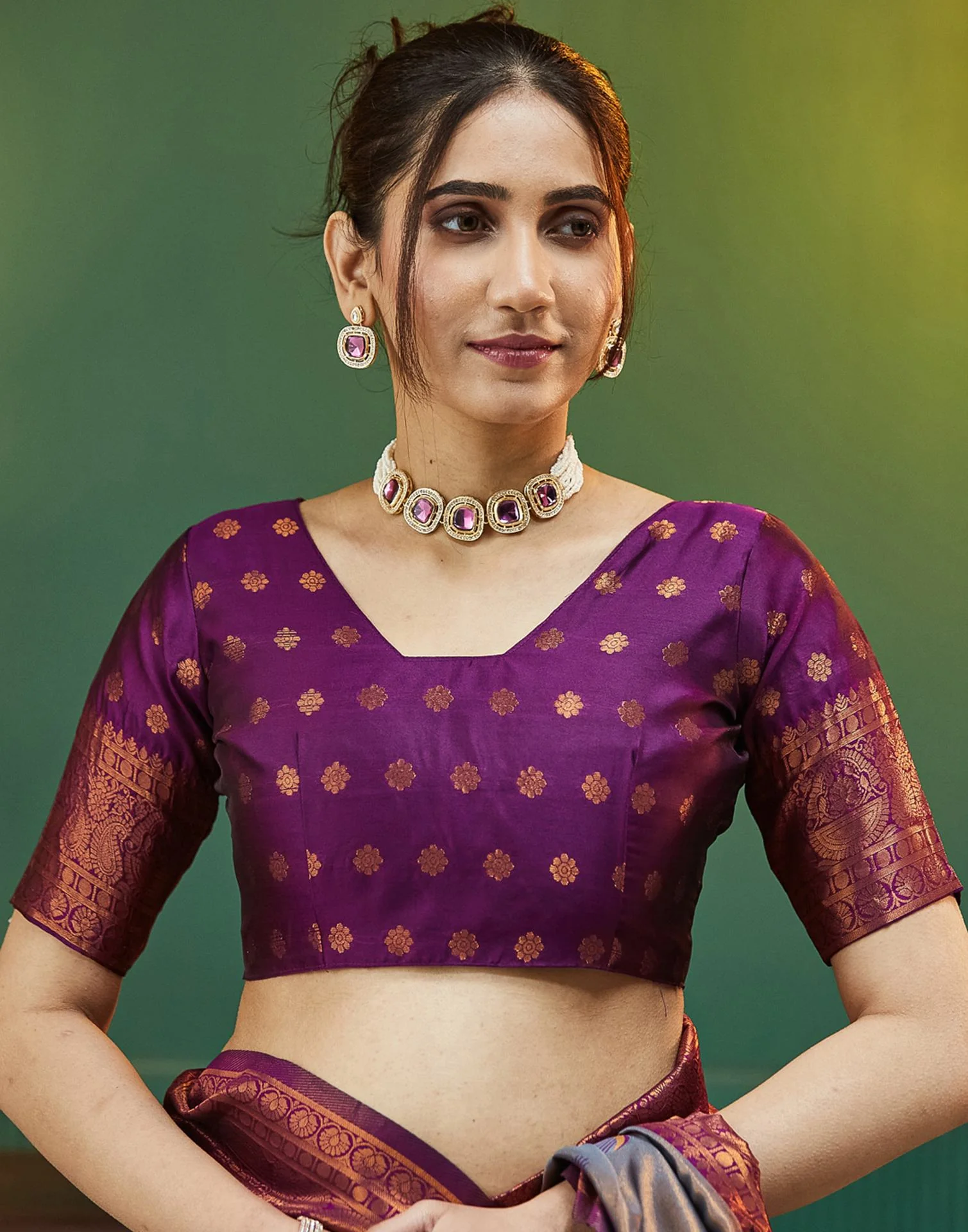 Grey Silk Woven Banarasi Saree - Image 6