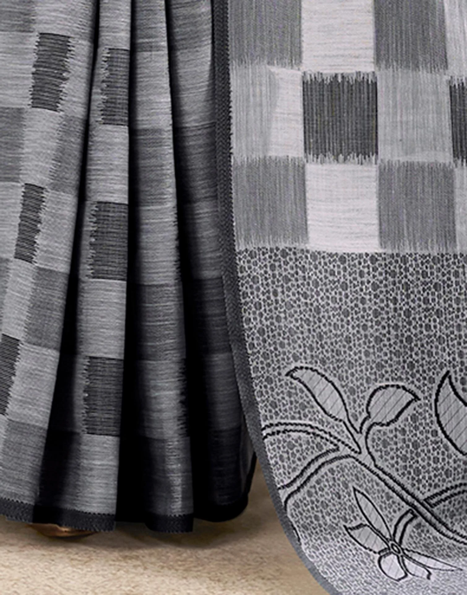 Grey Silk Woven Saree - Image 6