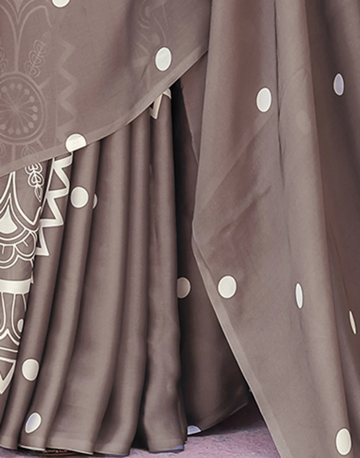 Handsfree Dark Brown Satin Printed Saree - Image 10