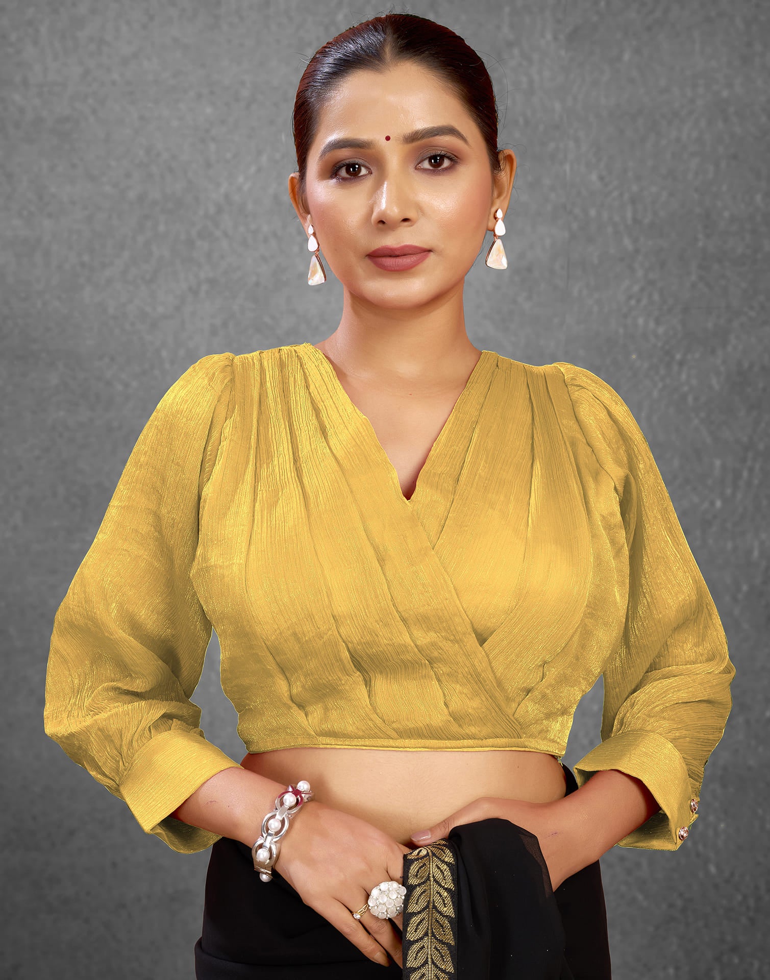 Khaki Chiffon Plain Blouse - Image 6