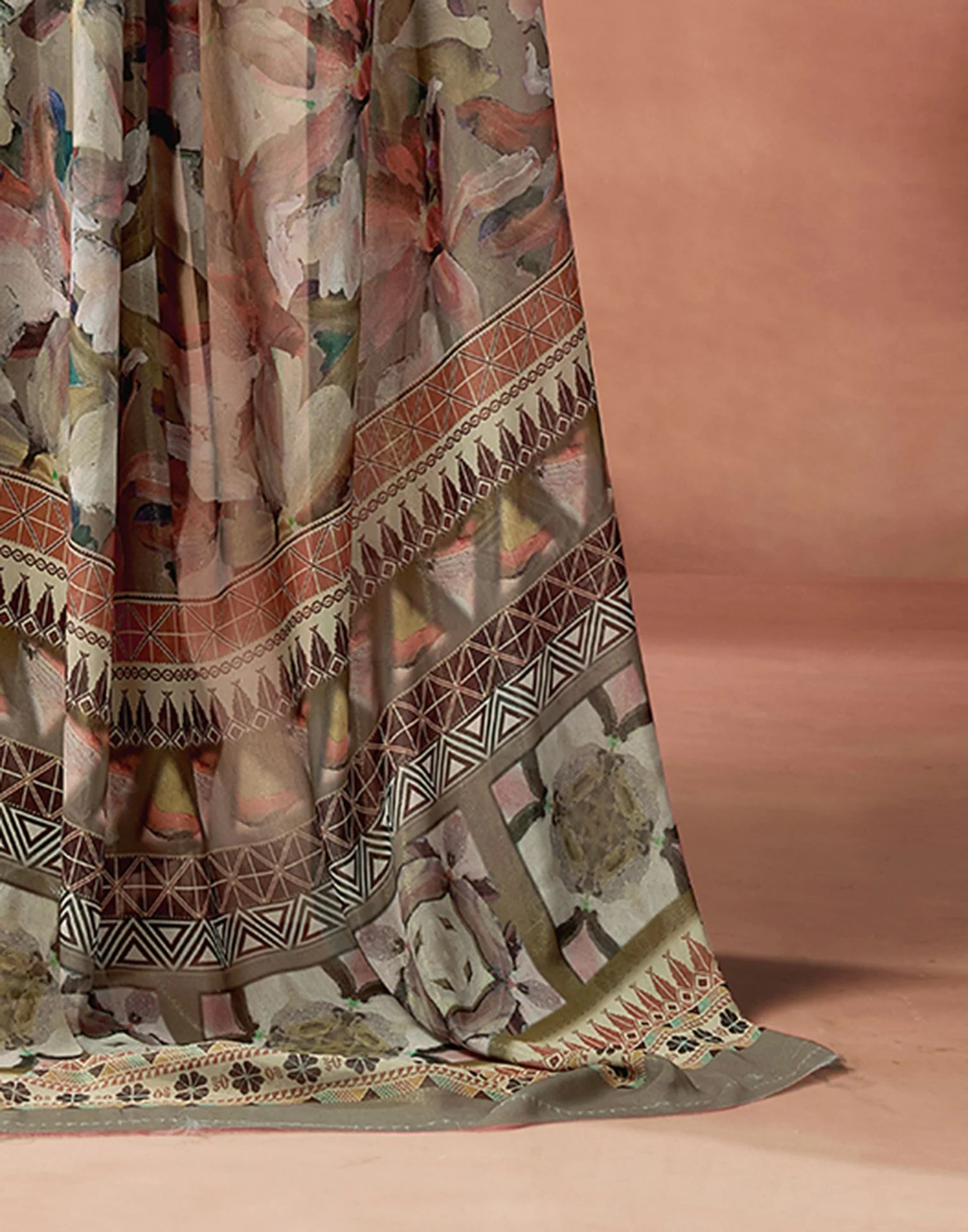 Khaki Georgette Printed Saree - Image 7
