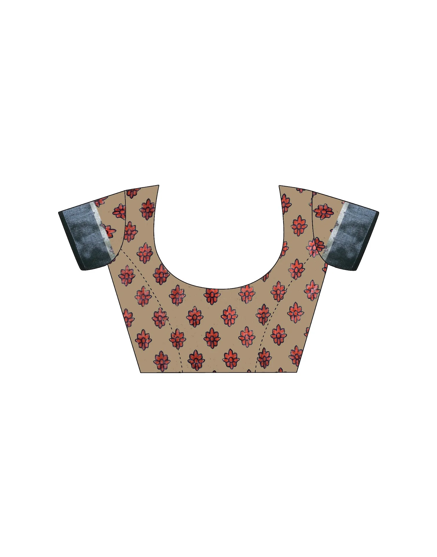 Khaki Linen Printed Saree - Image 8