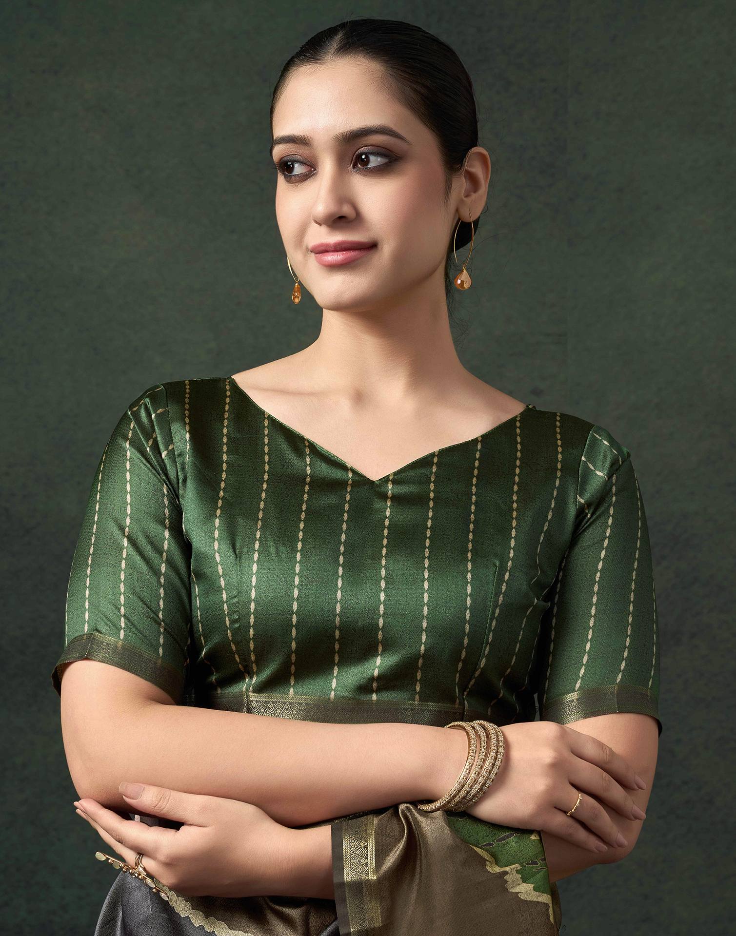 Khaki Silk Printed Saree - Image 7